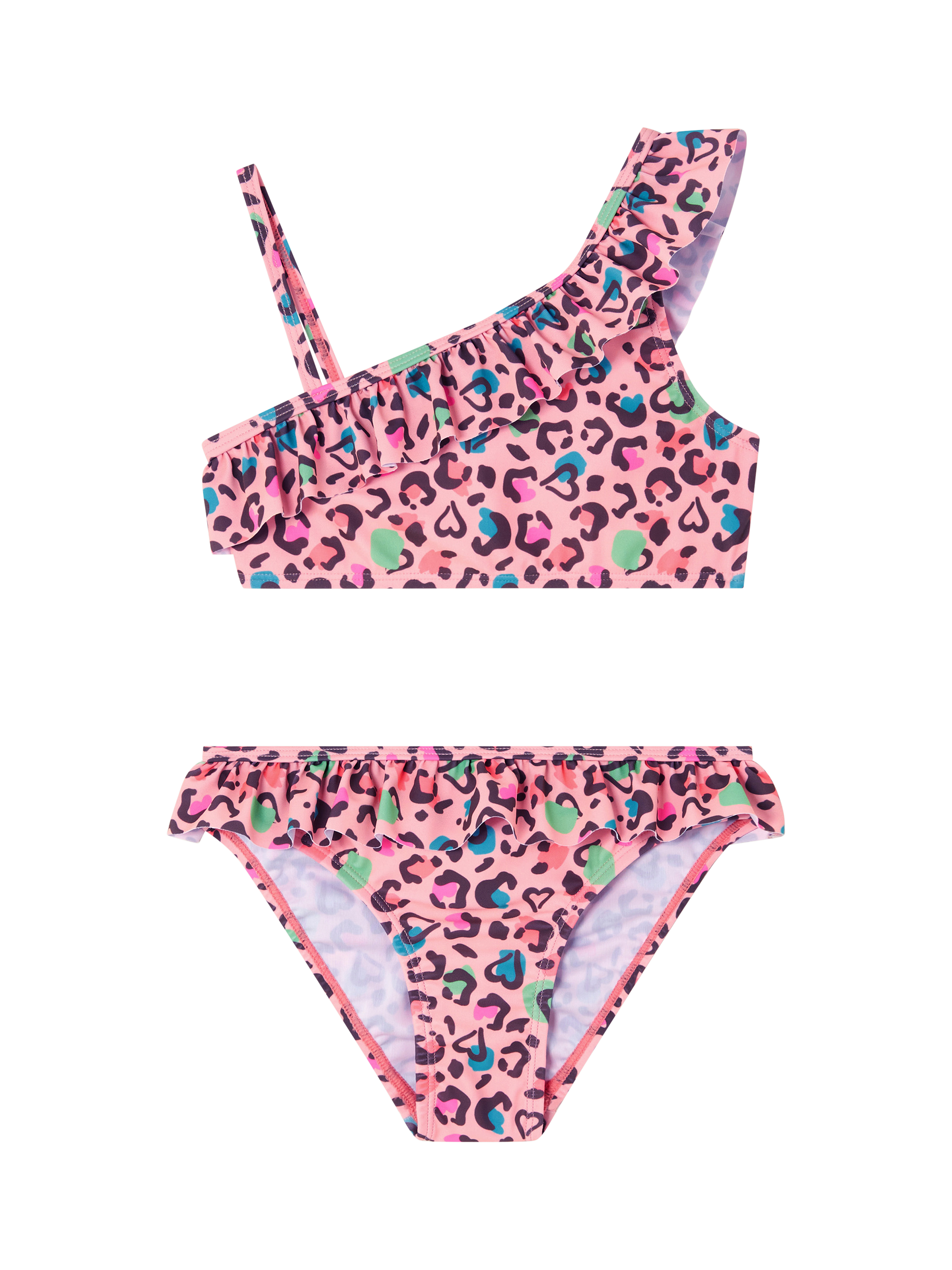 Product image 1 of 3, which shows Angels by Accessorize Kids' Animal Print Ruffle Bikini, Multi, 3-4 years