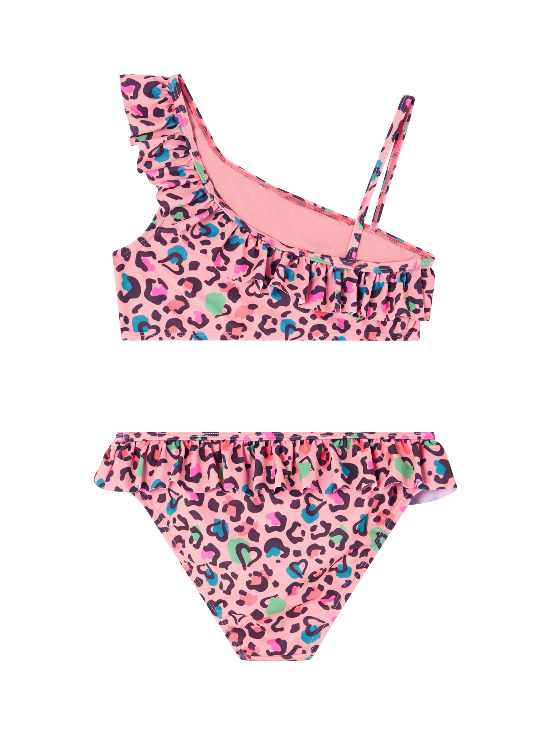 Product image 2 of 3, which shows Angels by Accessorize Kids' Animal Print Ruffle Bikini, Multi, 3-4 years