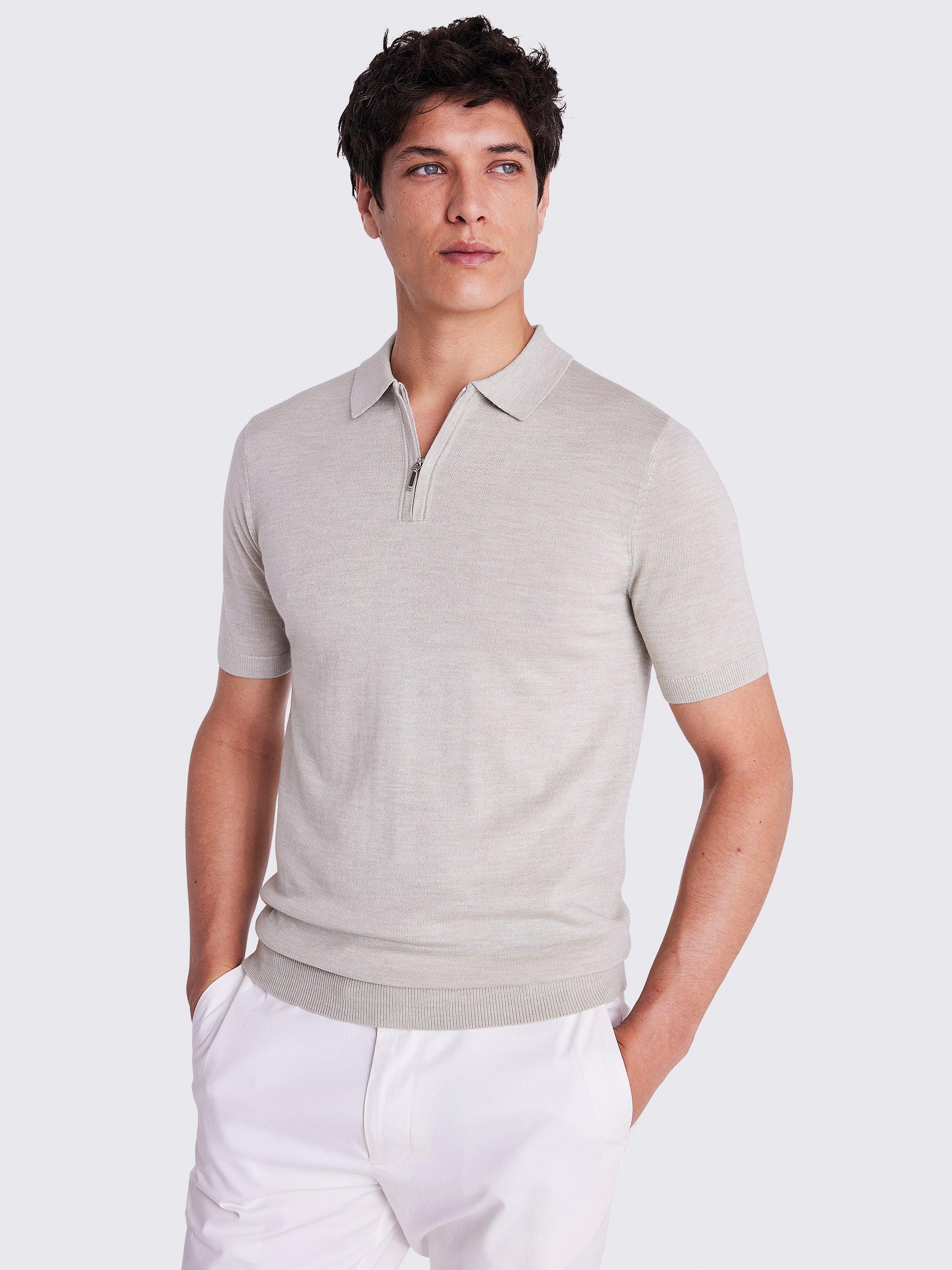 Moss Merino Zip Neck Polo, Green