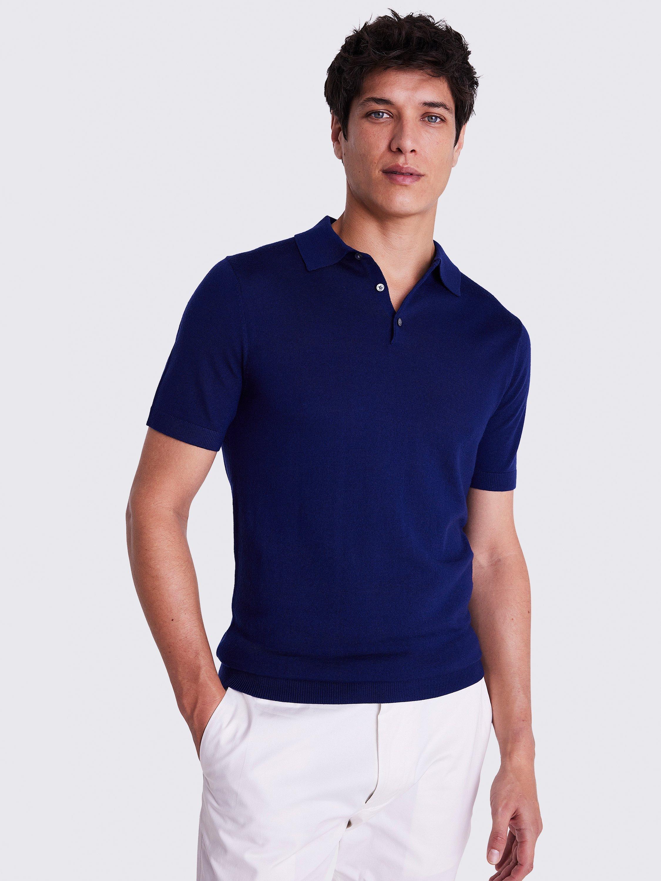 Moss Merino Polo Shirt, Blue