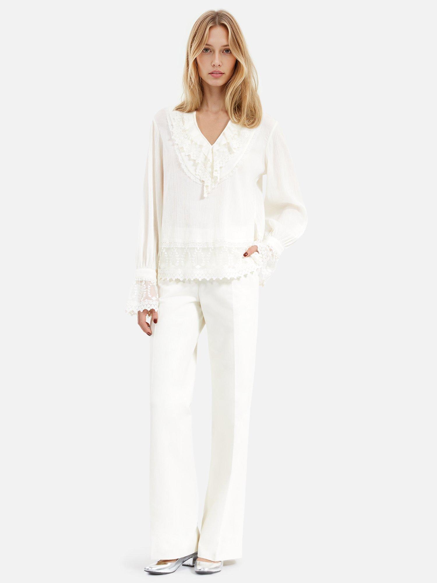 Product image 1 of 4, which shows THE KOOPLES Lace V-Neck Cotton Top, White, 6