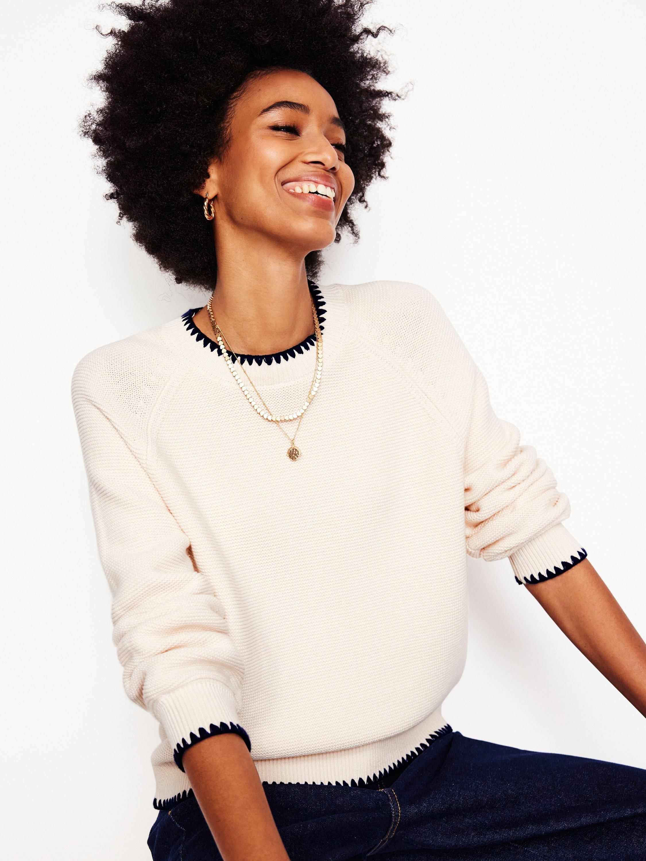 Product image 1 of 6, which shows Boden Lena Stitch Detail Jumper, Warm Ivory, L
