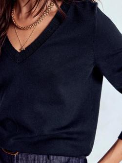 Boden Emilia V-Neck Jumper - view 2, Navy