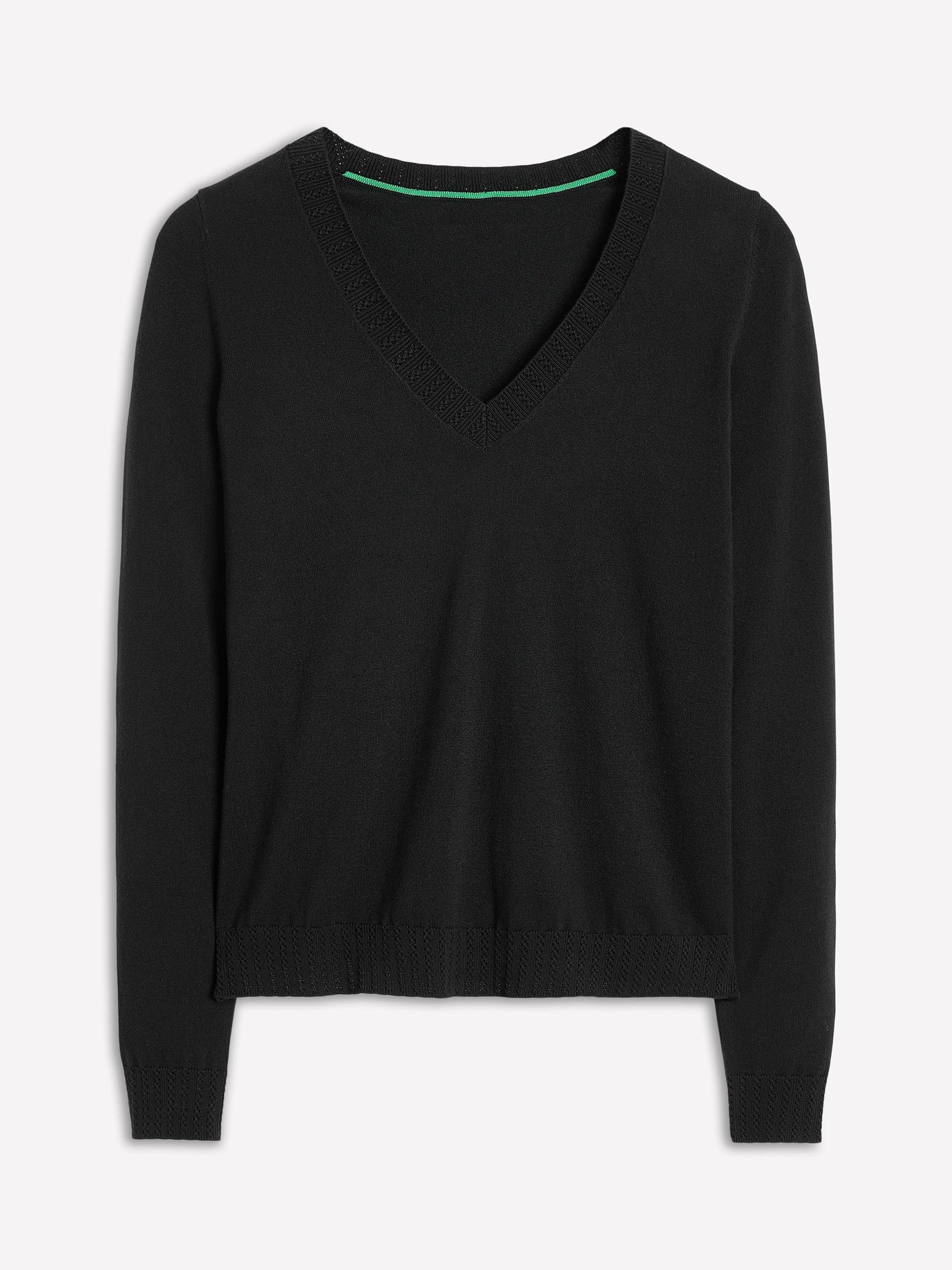 Product image 5 of 6, which shows Boden Emilia V-Neck Jumper, Black, XS