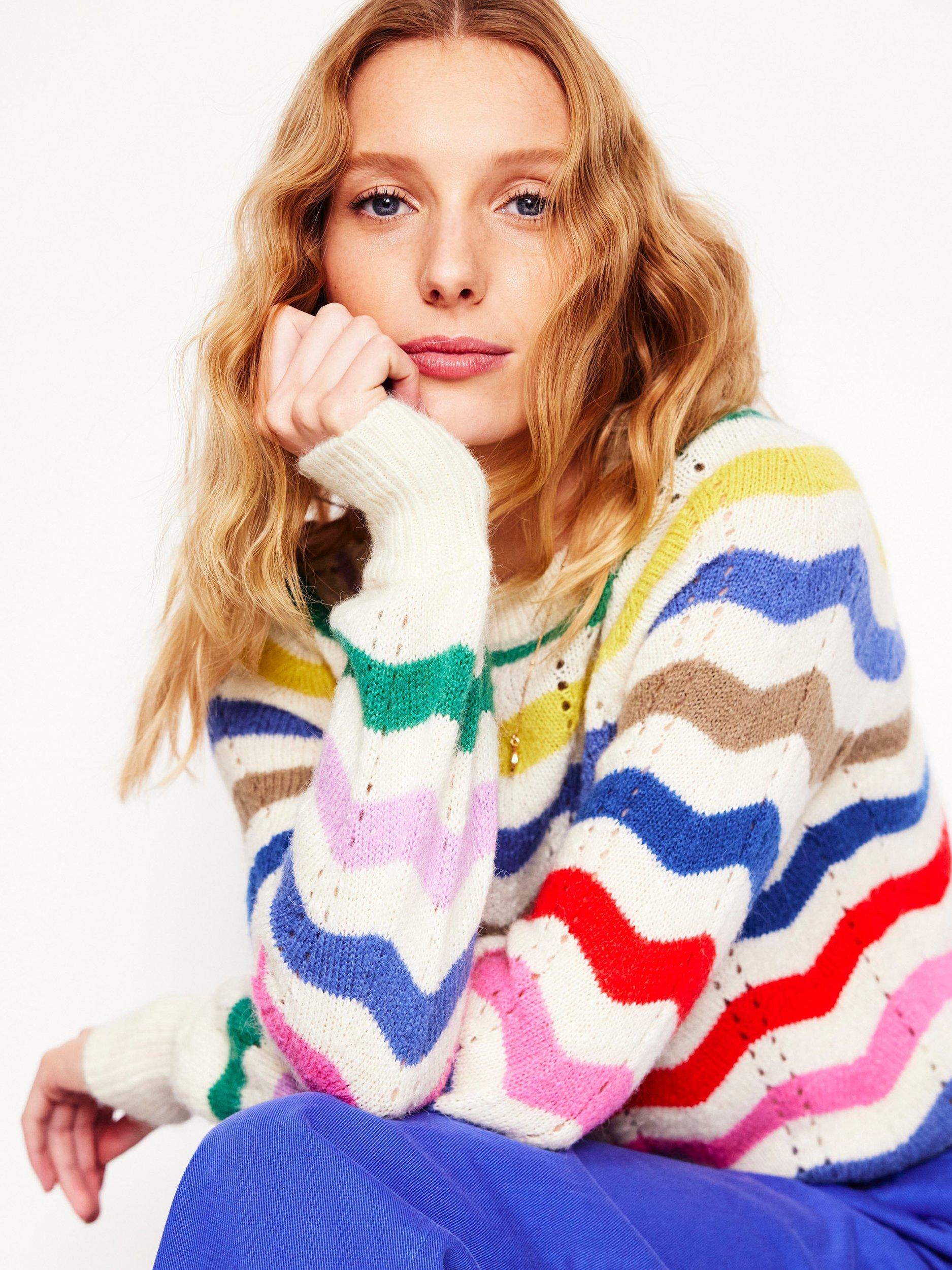 Product image 5 of 9, which shows Boden Alice Fluffy Wavy Stripe Raglan Sleeve Jumper, Multi, XS