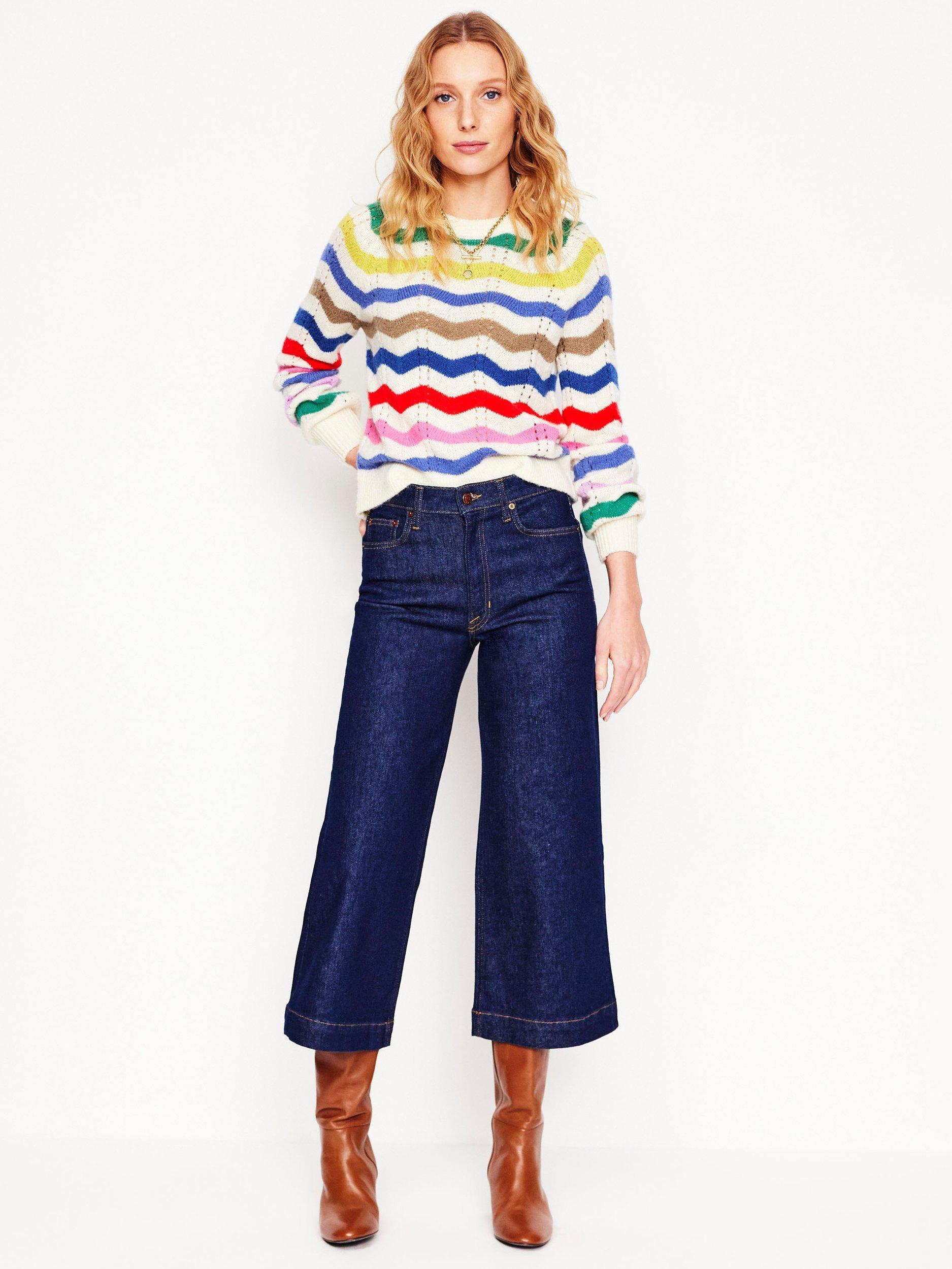 Product image 7 of 9, which shows Boden Alice Fluffy Wavy Stripe Raglan Sleeve Jumper, Multi, XS