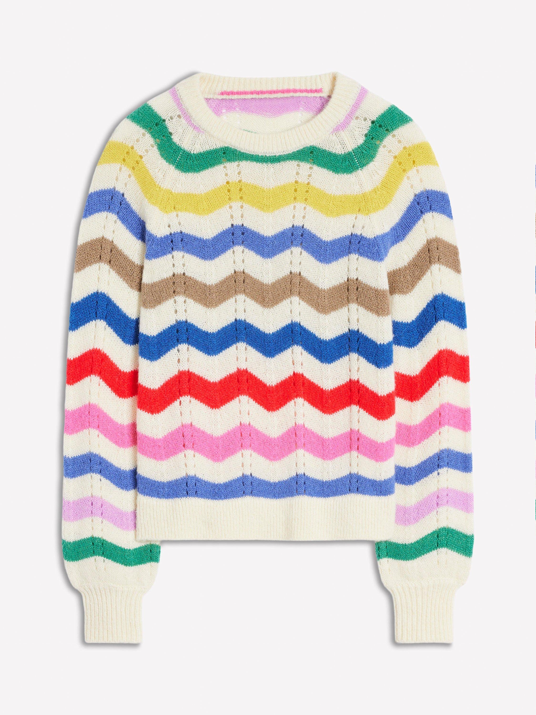 Product image 8 of 9, which shows Boden Alice Fluffy Wavy Stripe Raglan Sleeve Jumper, Multi, XS