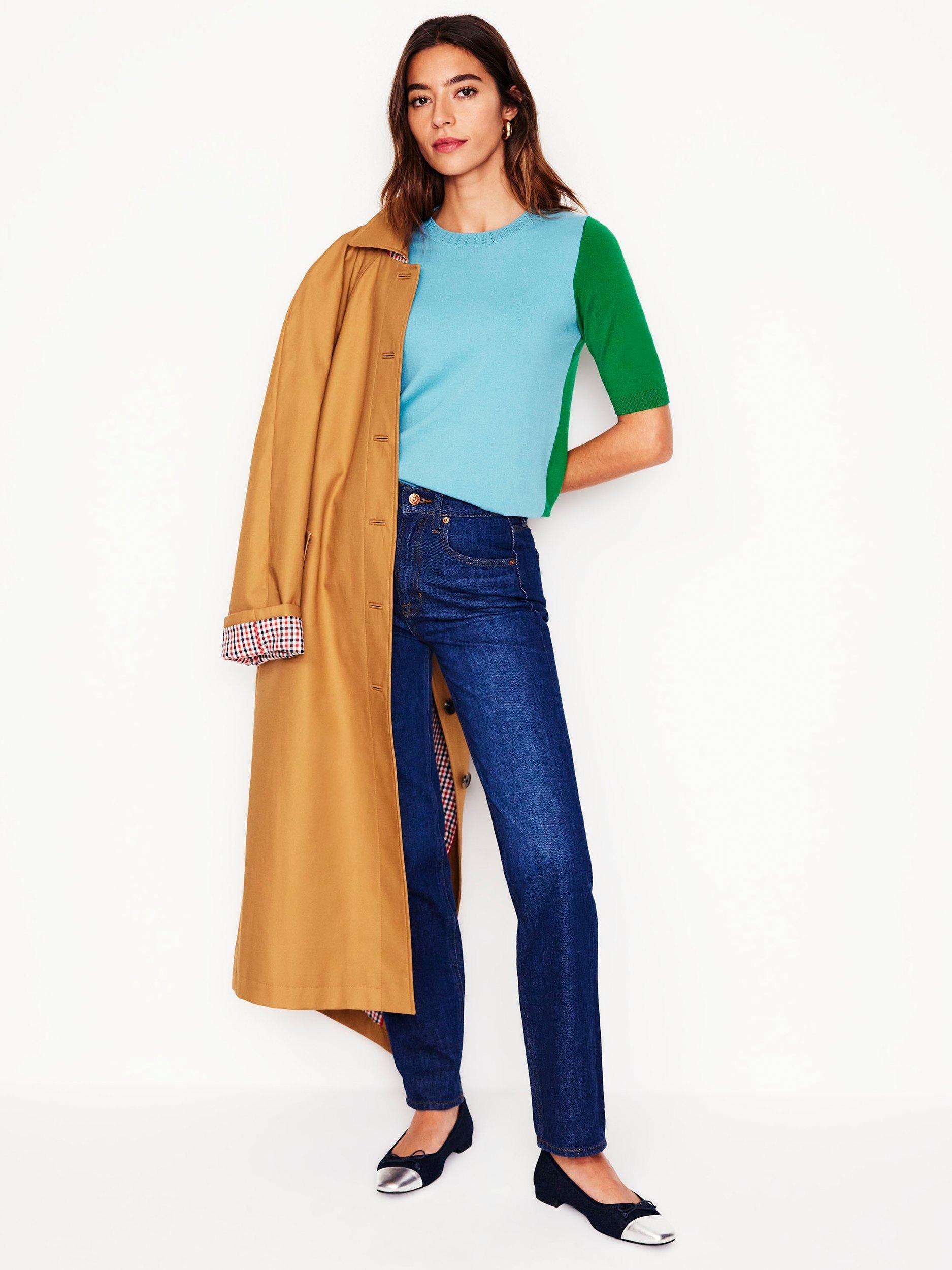 Product image 5 of 7, which shows Boden Emilia Colour Block Knit Top, Blue/Rich Emerald, XS