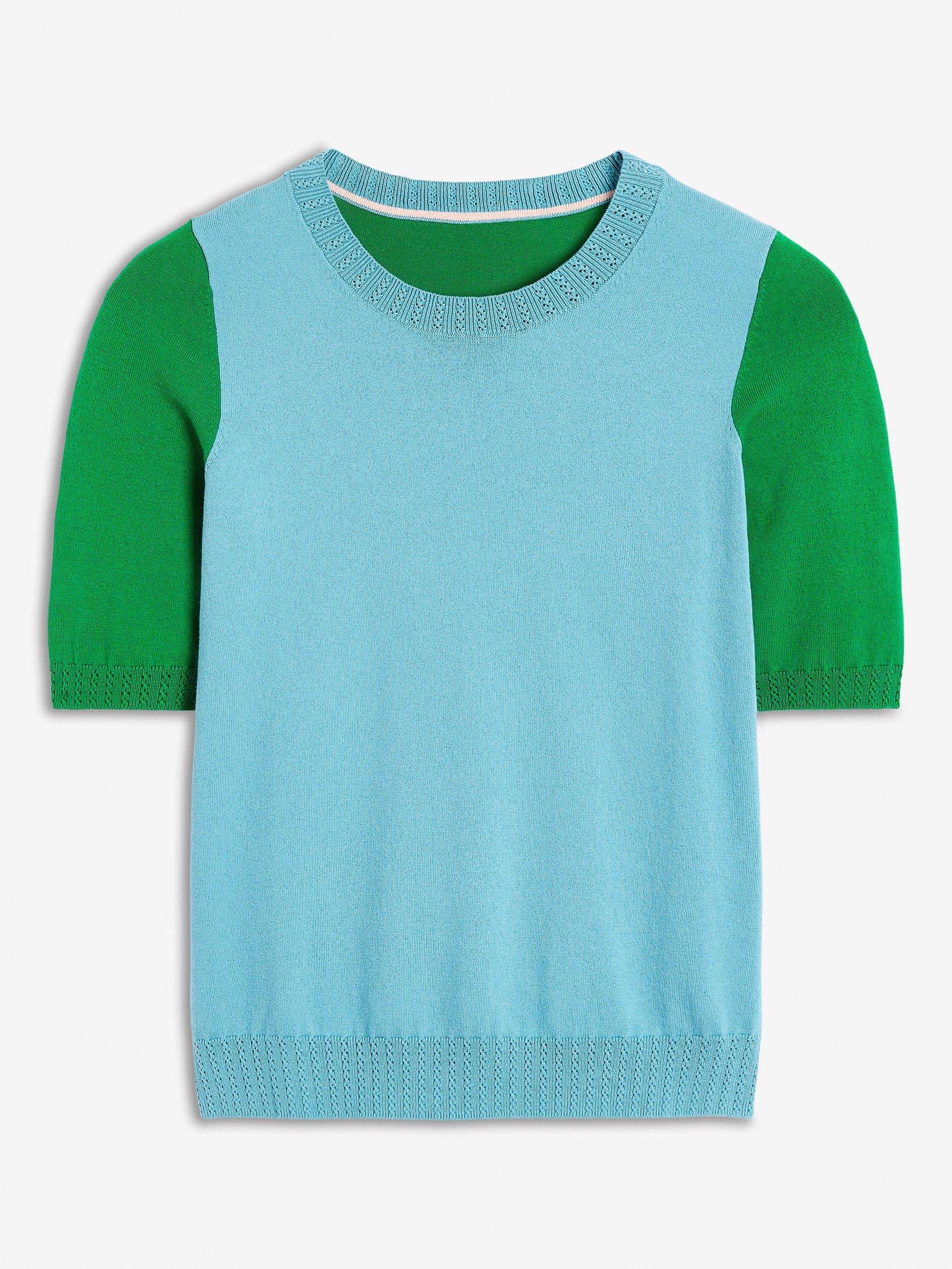 Product image 6 of 7, which shows Boden Emilia Colour Block Knit Top, Blue/Rich Emerald, XS