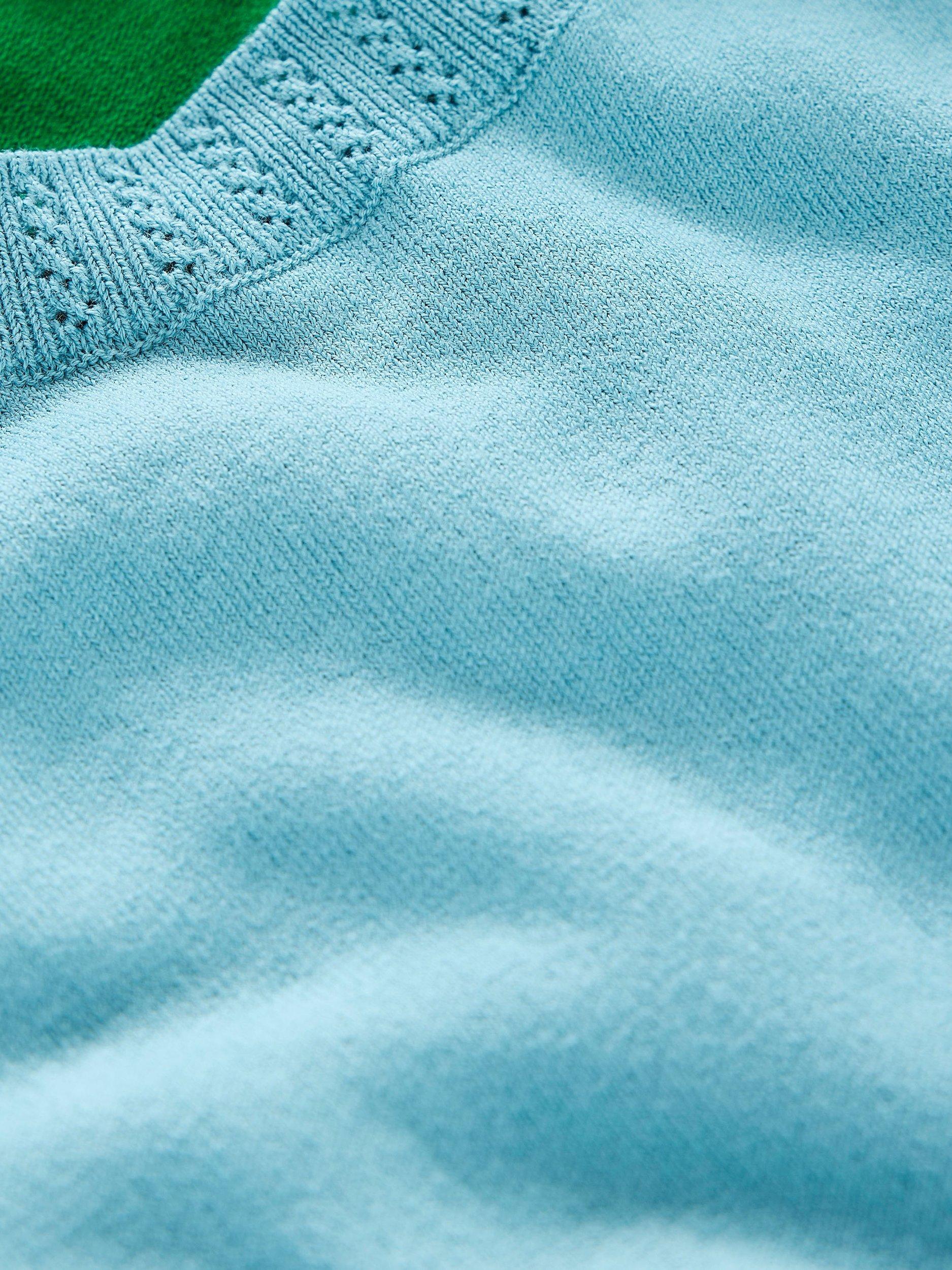 Product image 7 of 7, which shows Boden Emilia Colour Block Knit Top, Blue/Rich Emerald, XS