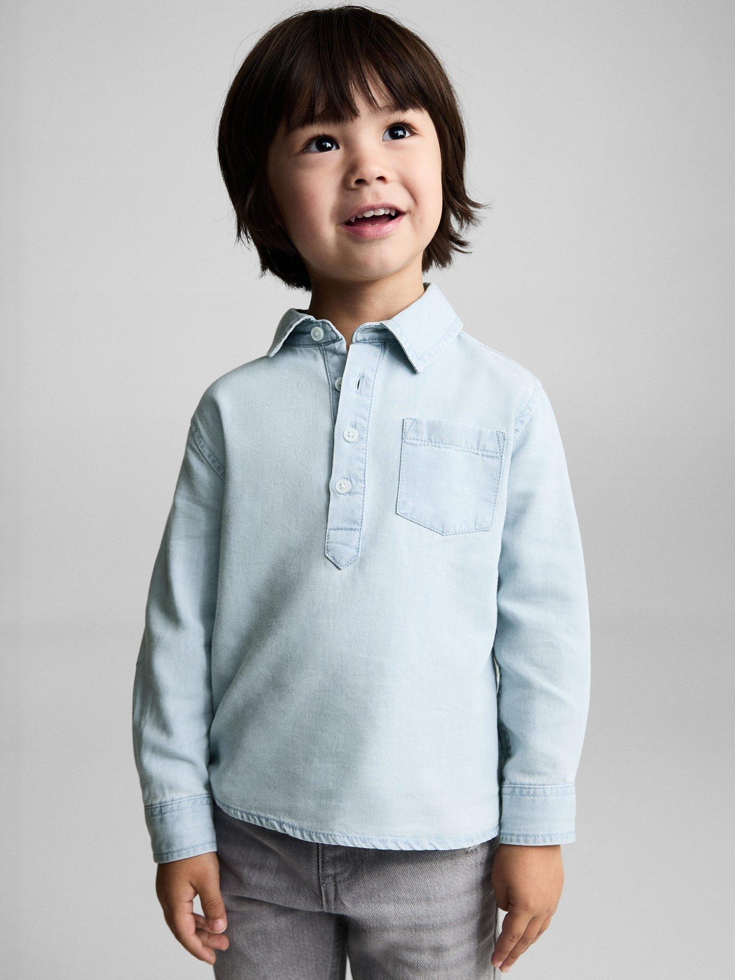 Product image 1 of 5, which shows Mango Kids' Joan Long Sleeve Polo Shirt, Light Blue, 12-18 months