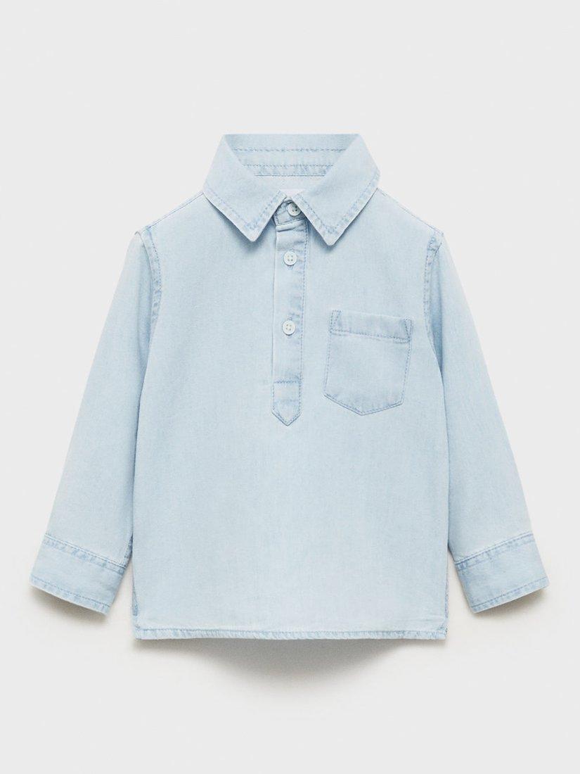 Product image 2 of 5, which shows Mango Kids' Joan Long Sleeve Polo Shirt, Light Blue, 12-18 months