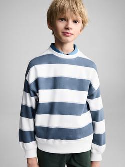 Mango Kids' Kodak Stripe Sweatshirt, Medium Blue/White, Medium Blue/White