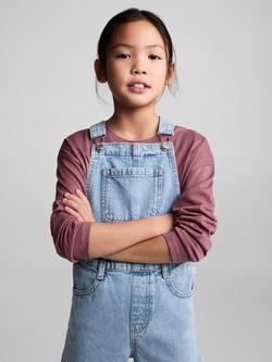 Mango Kids' Amara Denim Dungarees, Mid Blue - view 2, Mid Blue