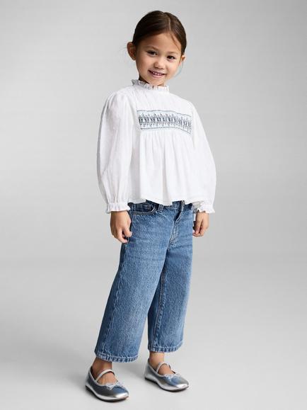 Mango Kids' Wide Leg Culotte Jeans, Open Blue