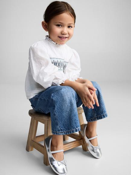 Mango Kids' Wide Leg Culotte Jeans - view 2, Open Blue