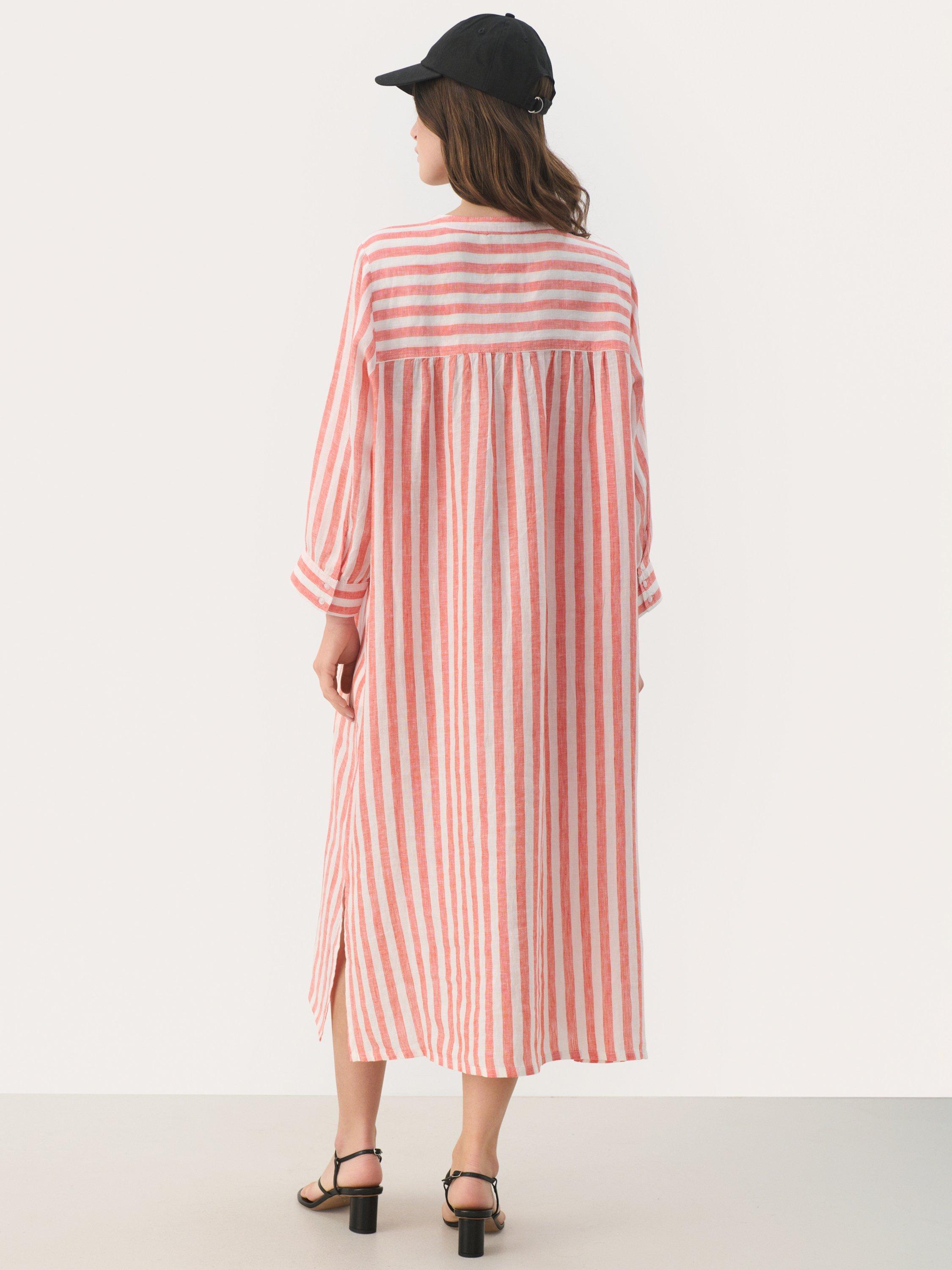 Product image 2 of 6, which shows Part Two Alia Stripe Pure Linen Dress, Mandarin Red, 6
