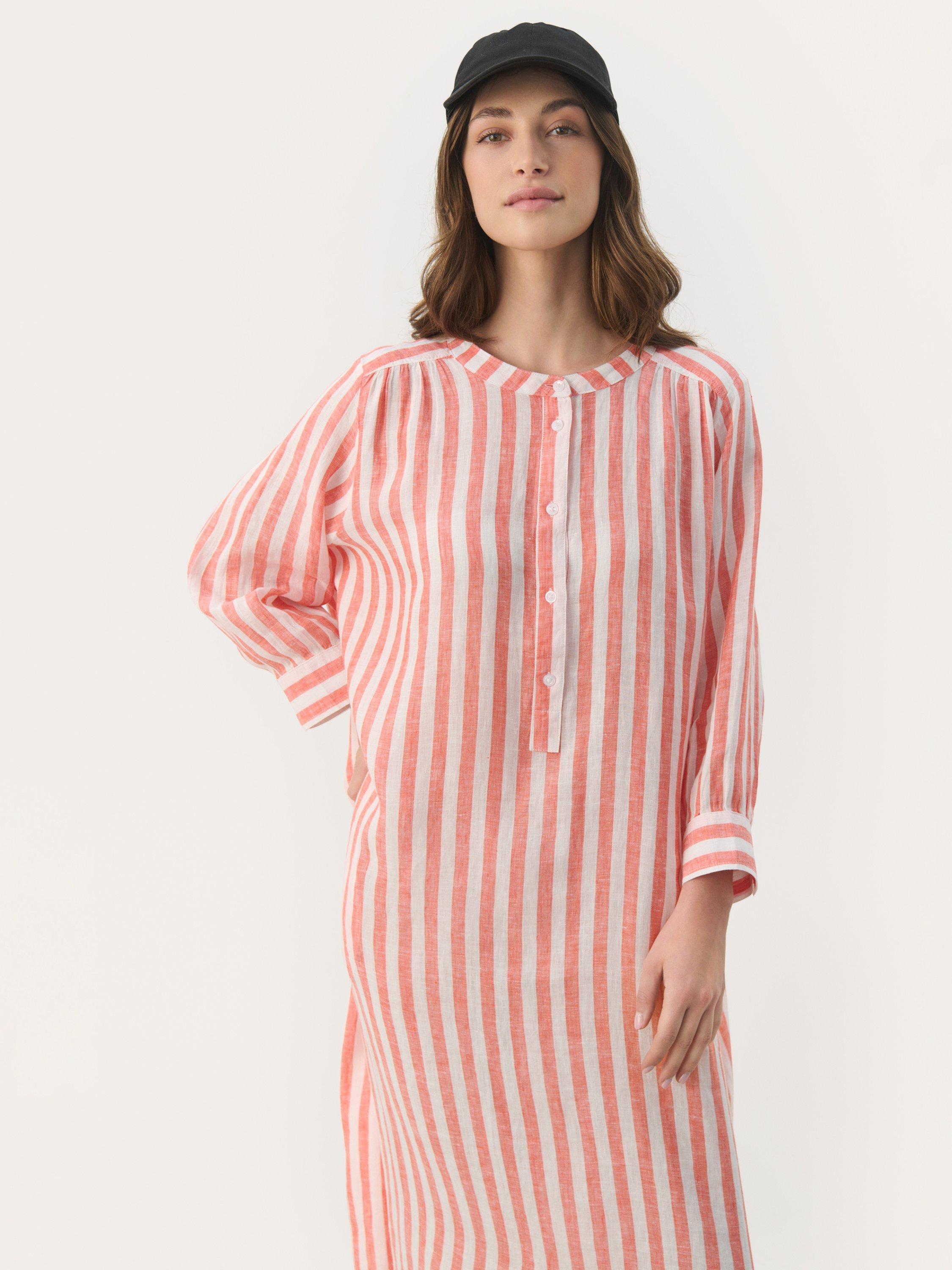 Product image 3 of 6, which shows Part Two Alia Stripe Pure Linen Dress, Mandarin Red, 6