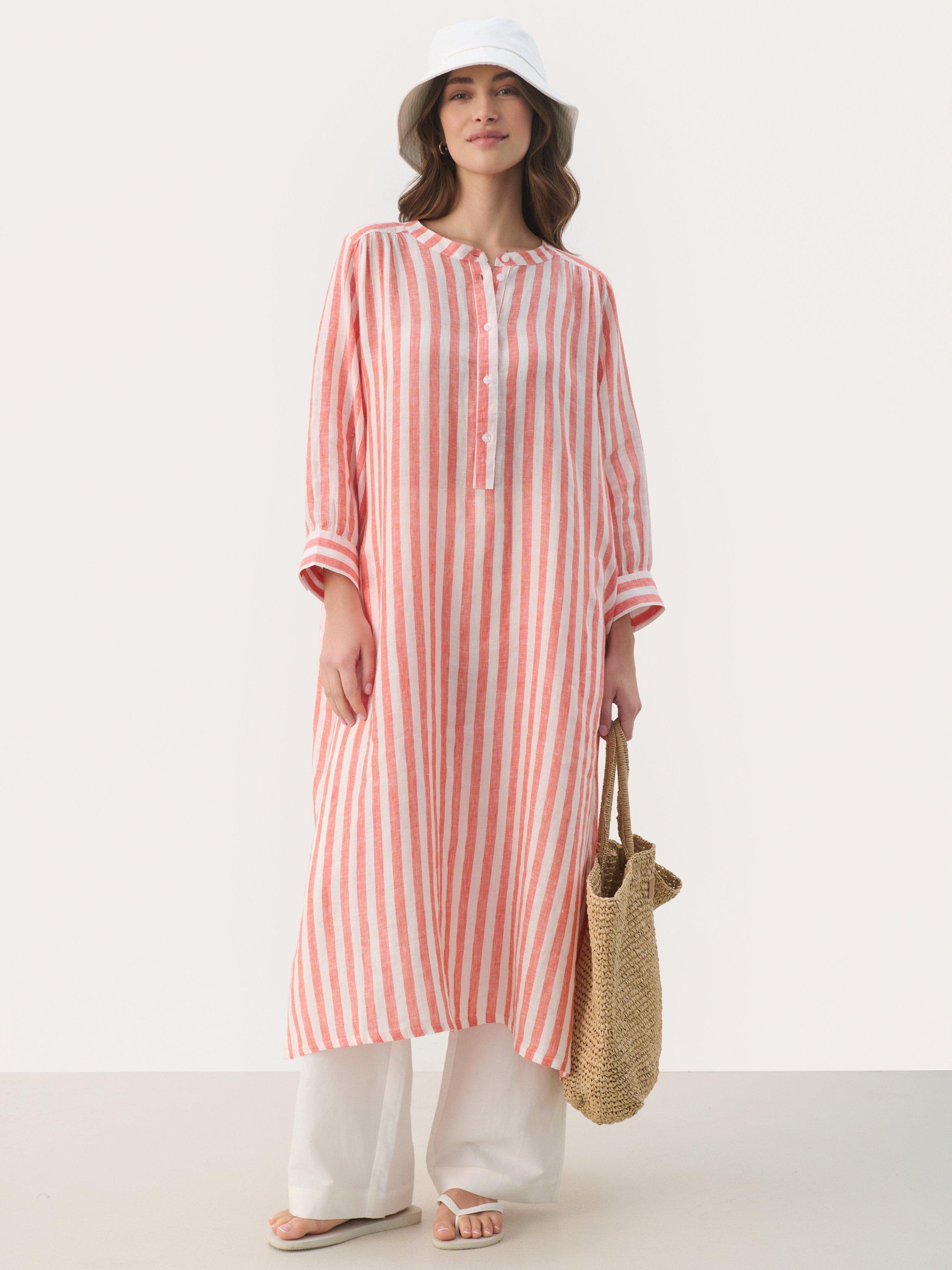 Product image 4 of 6, which shows Part Two Alia Stripe Pure Linen Dress, Mandarin Red, 6