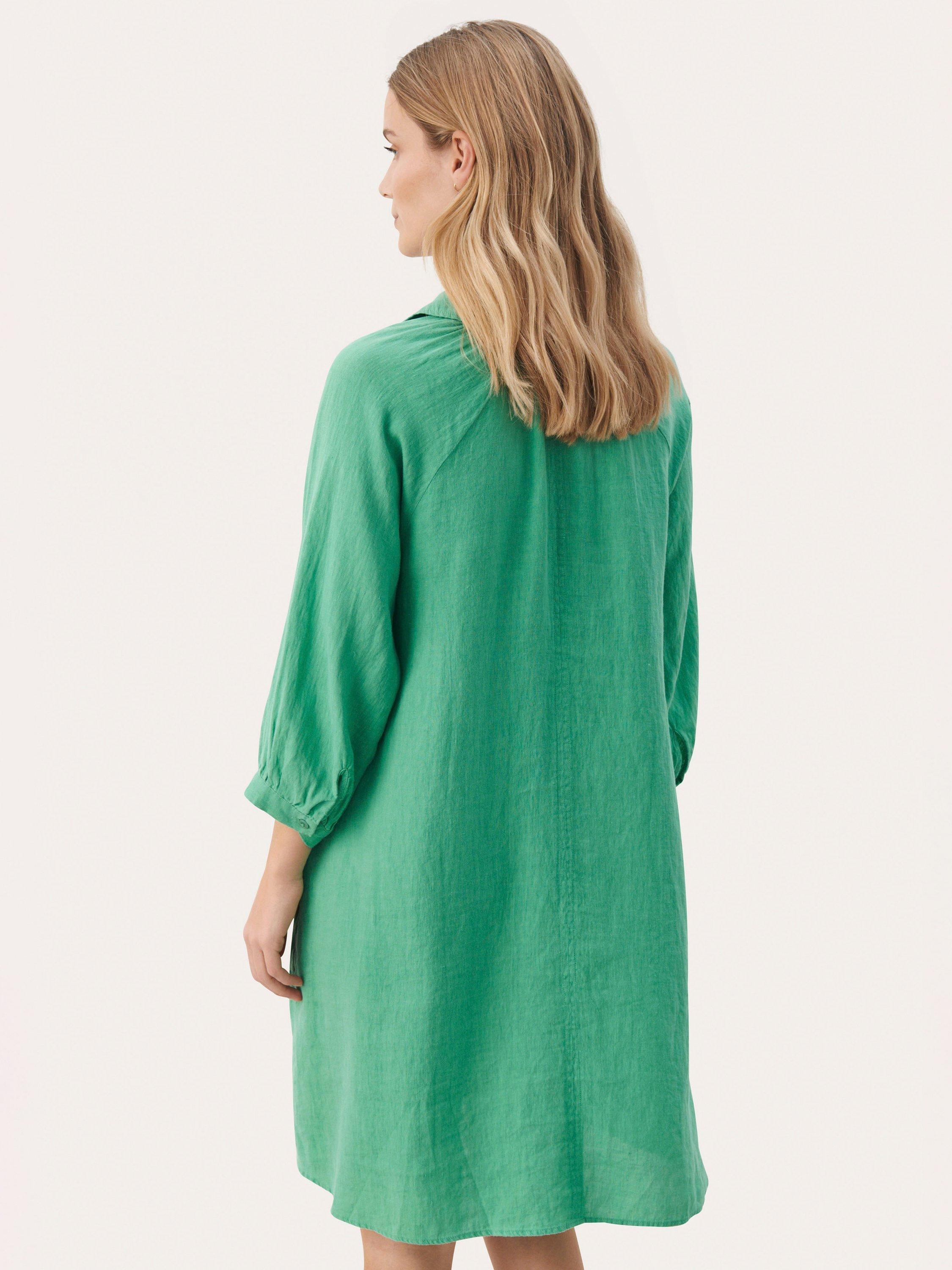 Product image 2 of 8, which shows Part Two Erona Tie Neck Pure Linen Dress, Green Spruce, 8
