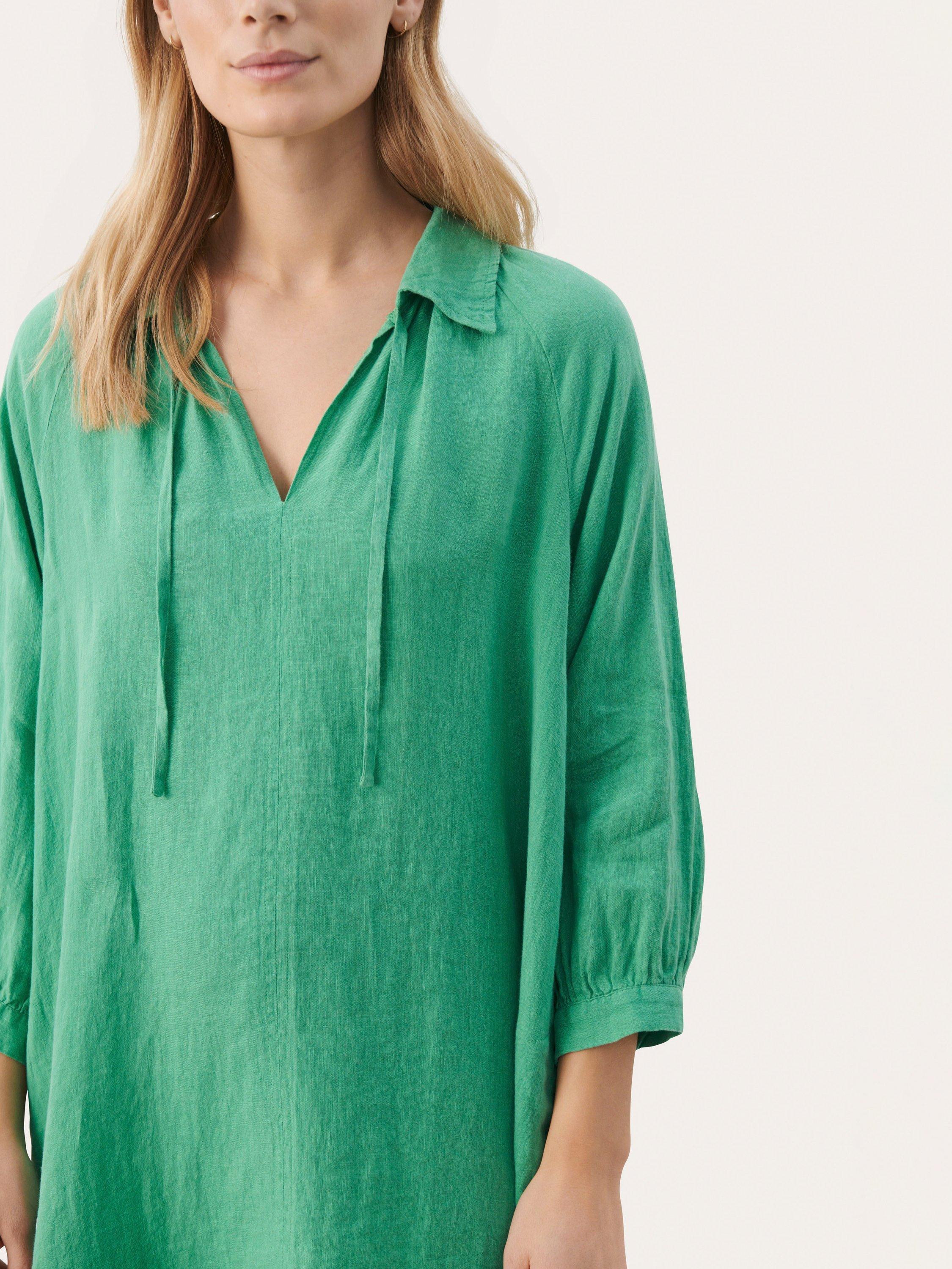 Product image 4 of 8, which shows Part Two Erona Tie Neck Pure Linen Dress, Green Spruce, 8