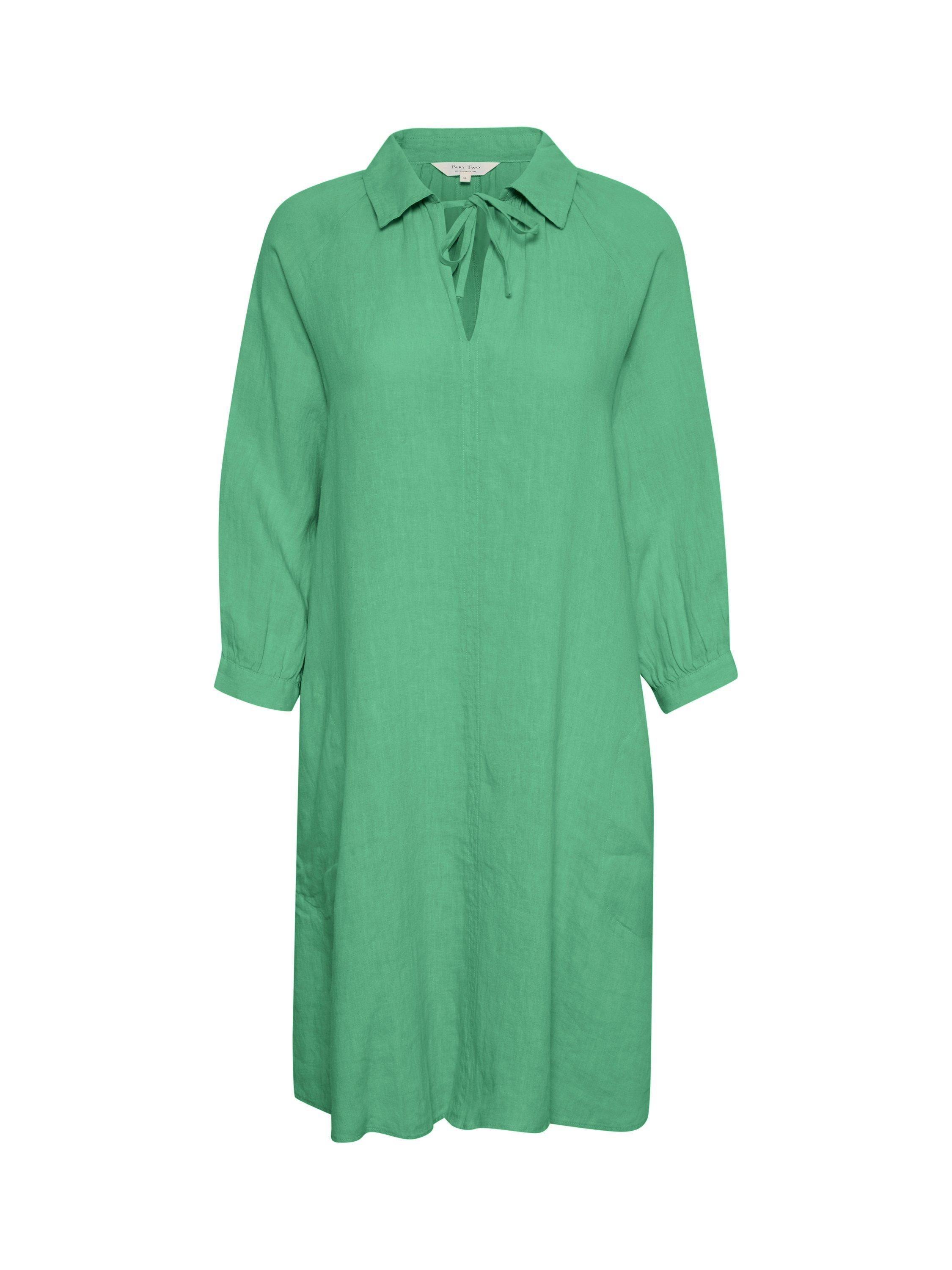 Product image 5 of 8, which shows Part Two Erona Tie Neck Pure Linen Dress, Green Spruce, 8