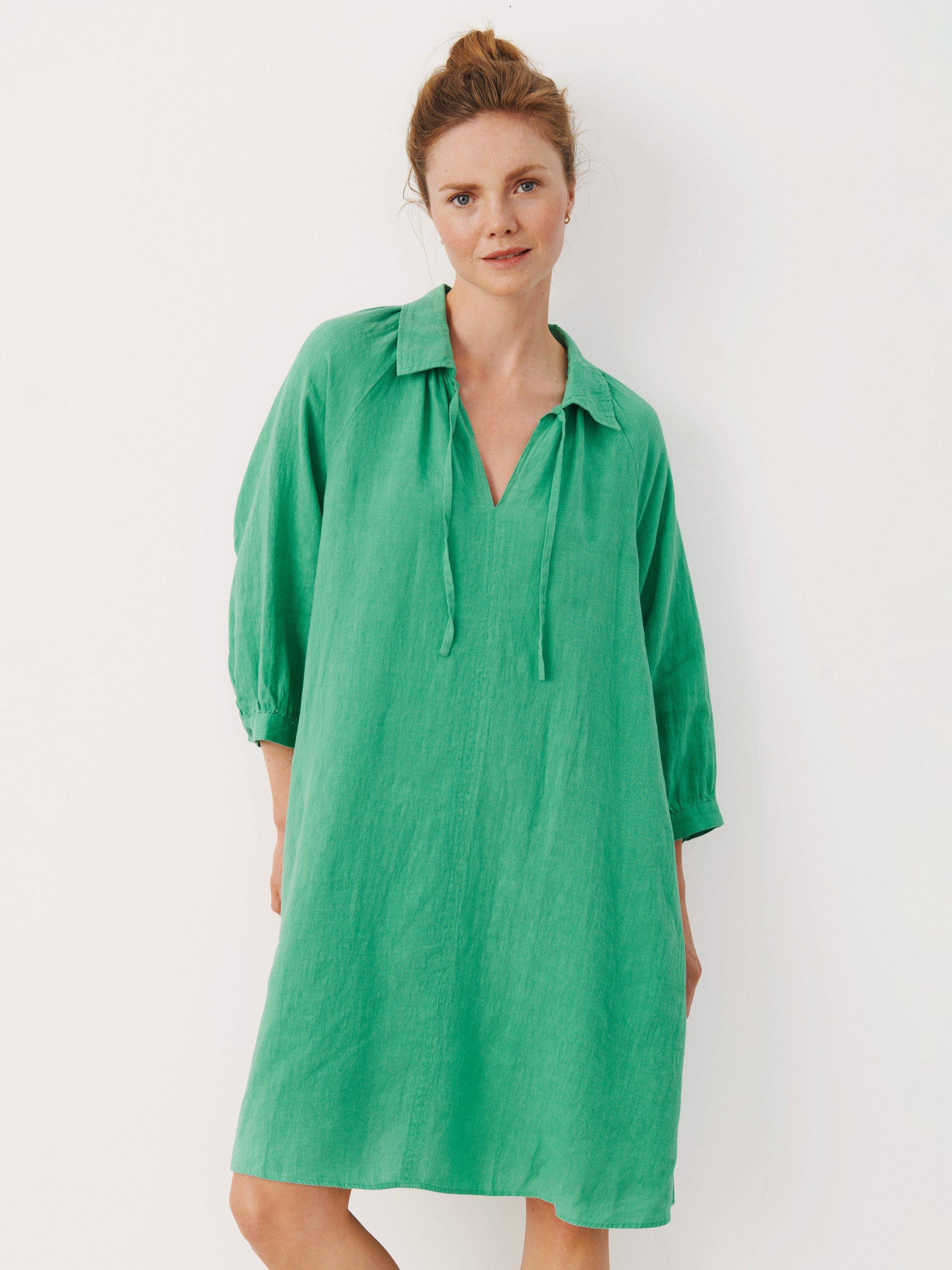 Product image 7 of 8, which shows Part Two Erona Tie Neck Pure Linen Dress, Green Spruce, 8