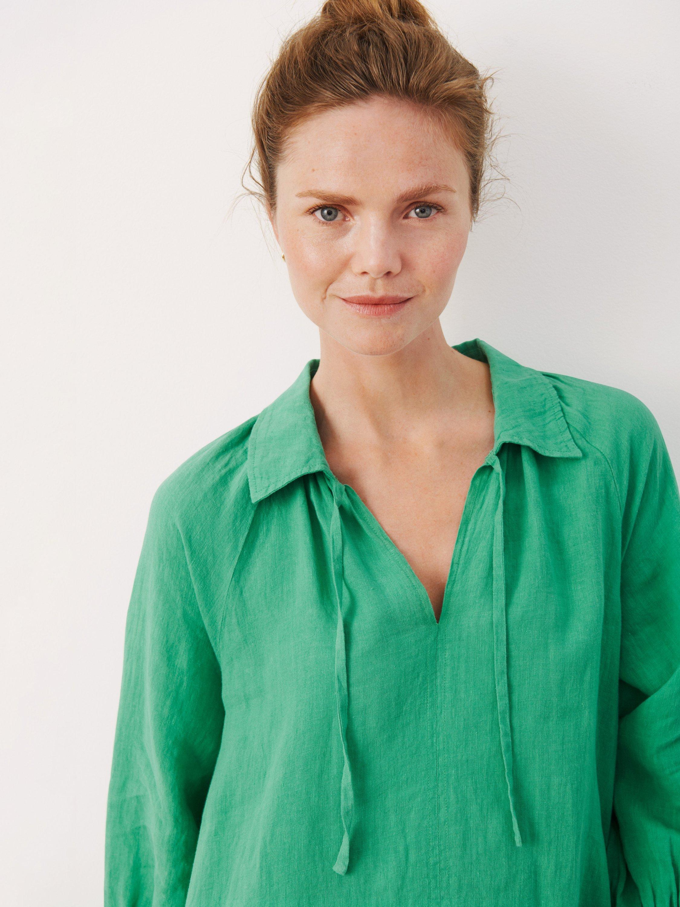 Product image 8 of 8, which shows Part Two Erona Tie Neck Pure Linen Dress, Green Spruce, 8
