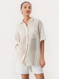 Part Two Garine Stripe Pure Linen Shirt, White Pepper, White Pepper