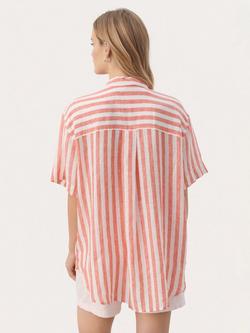 Part Two Garine Stripe Pure Linen Shirt, Mandarin Red - view 2, Mandarin Red