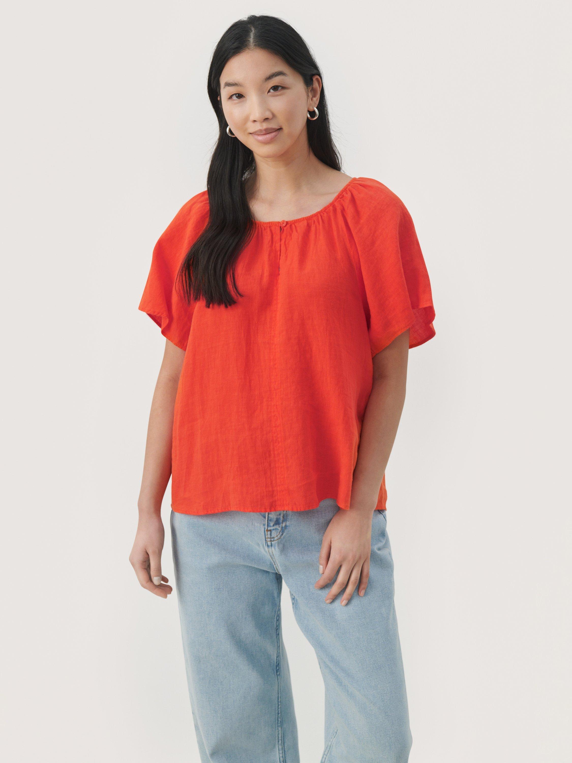 Product image 1 of 6, which shows Part Two Georgiana Pure Linen Top, Mandarin Red, 6