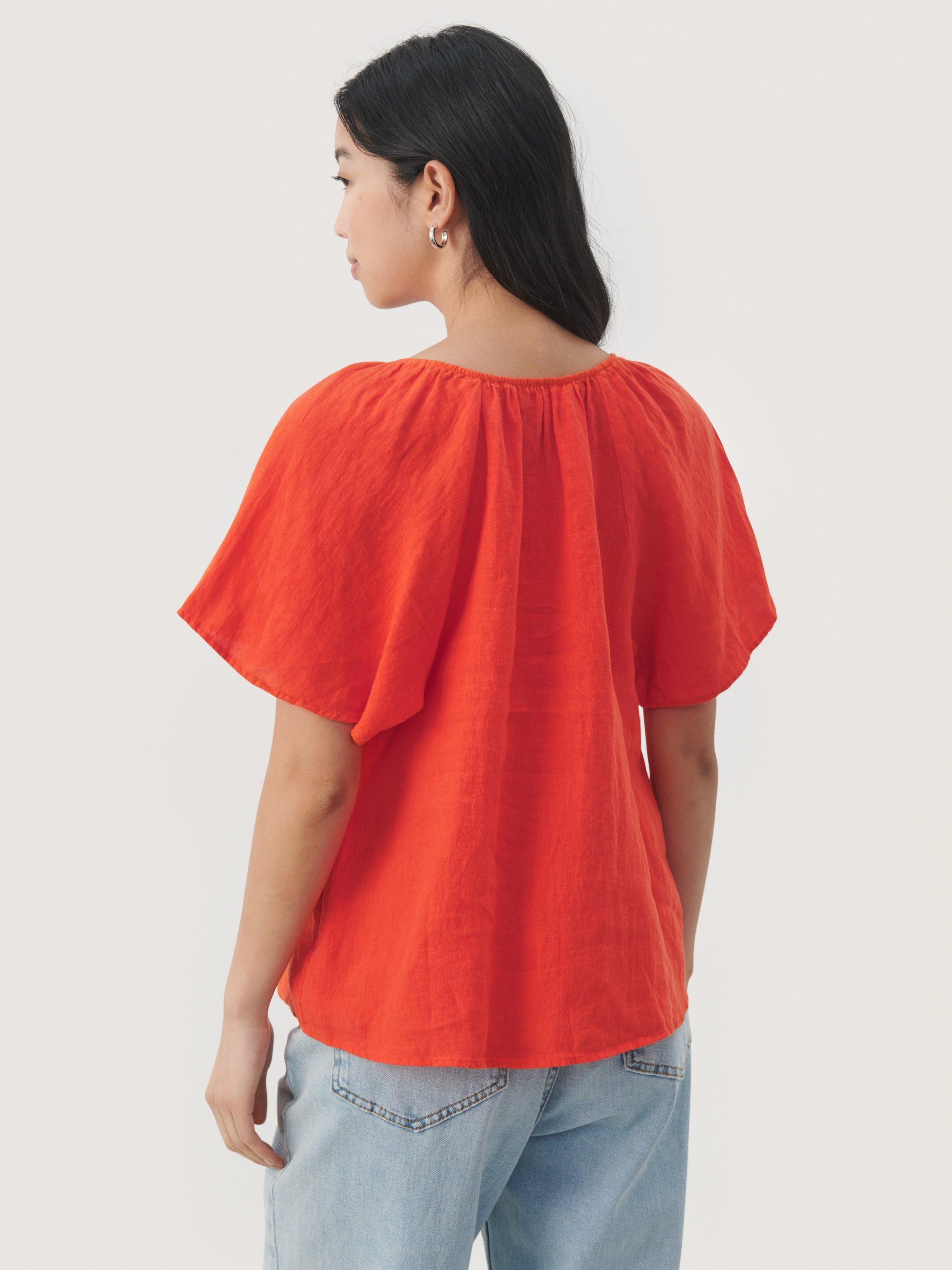 Product image 2 of 6, which shows Part Two Georgiana Pure Linen Top, Mandarin Red, 6