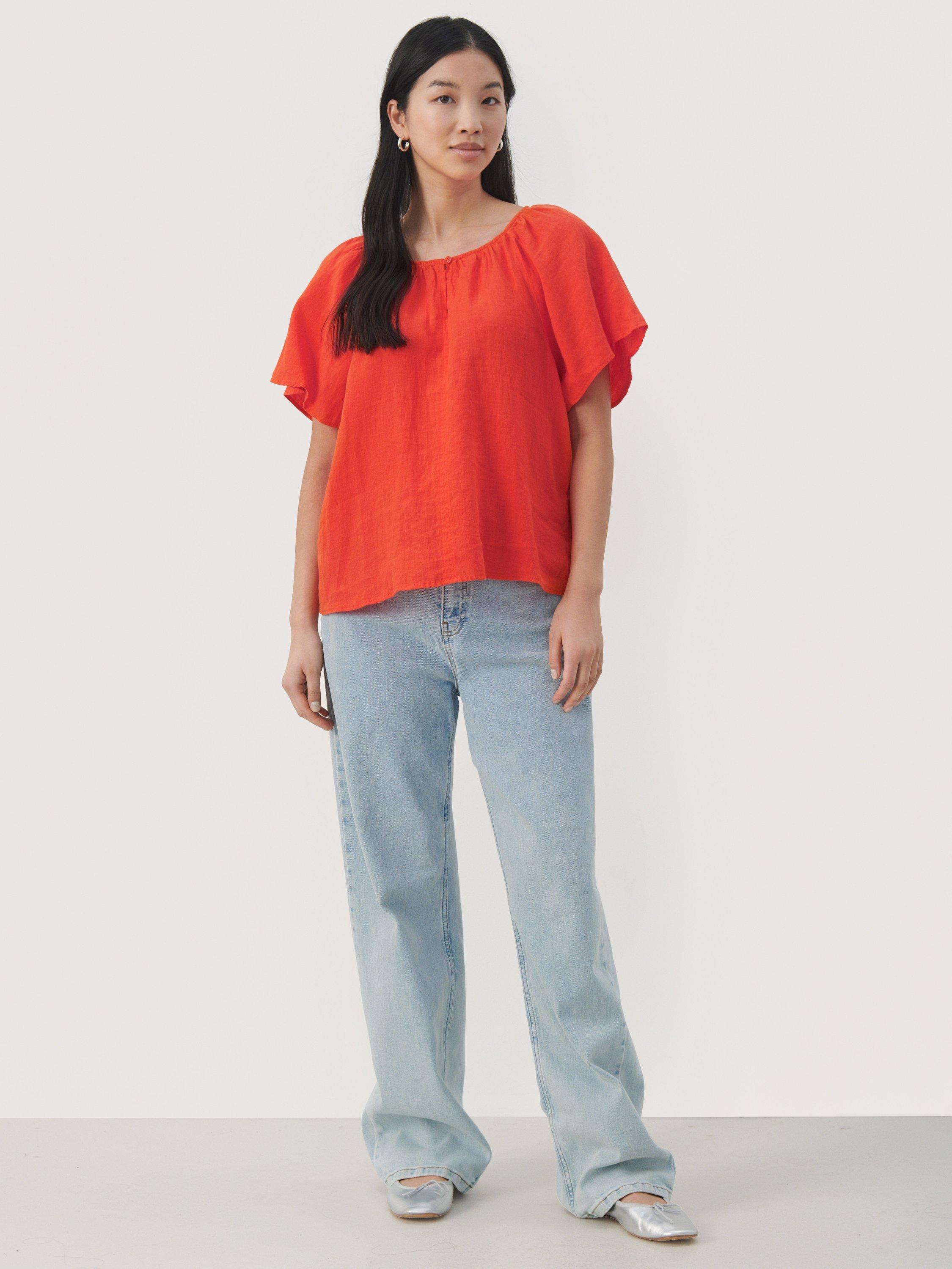 Product image 3 of 6, which shows Part Two Georgiana Pure Linen Top, Mandarin Red, 6