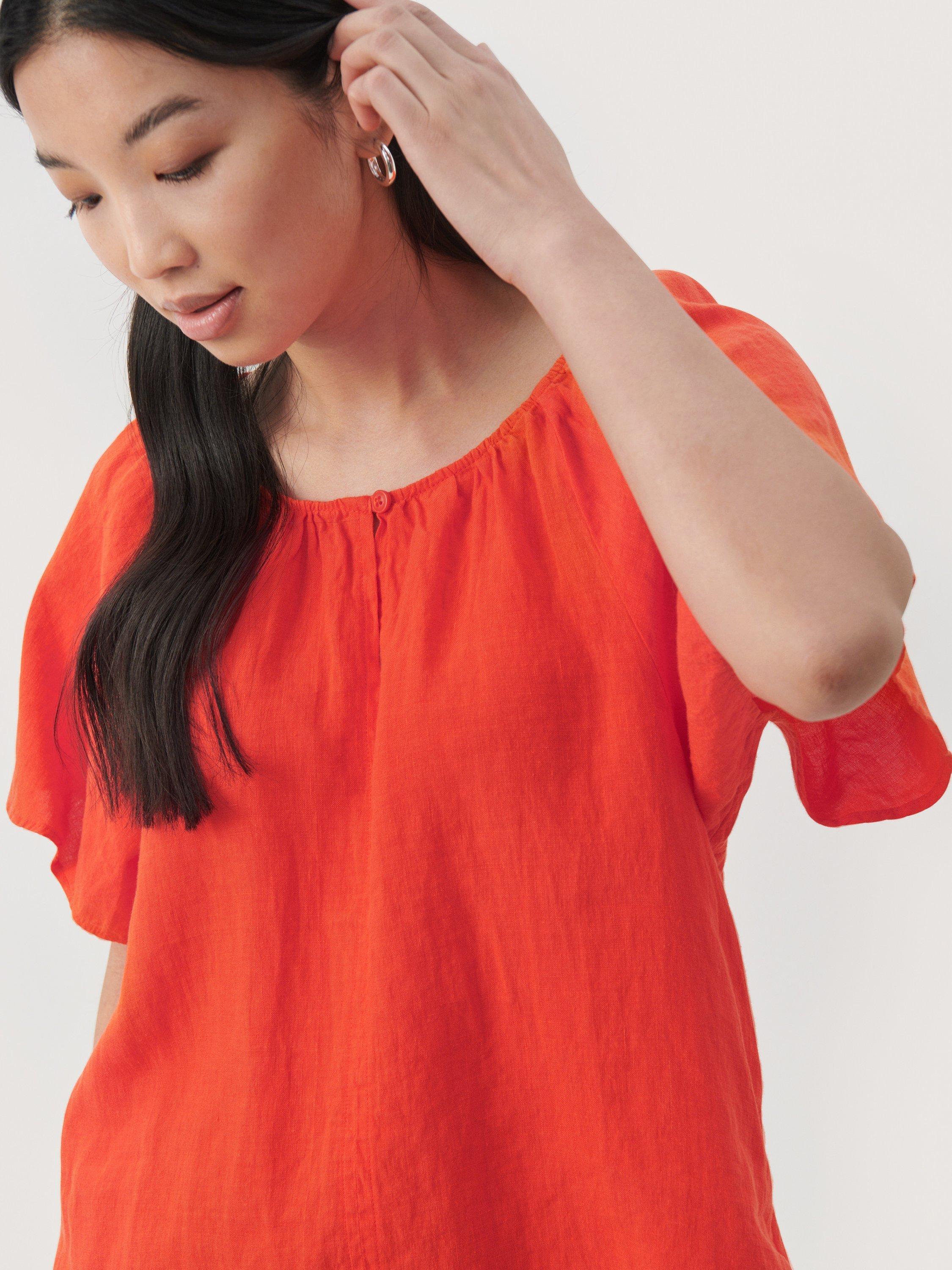 Product image 4 of 6, which shows Part Two Georgiana Pure Linen Top, Mandarin Red, 6