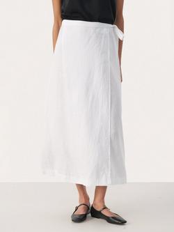 Part Two Gadiela Pure Linen Tie Waist Midi Skirt, Bright White, Bright White