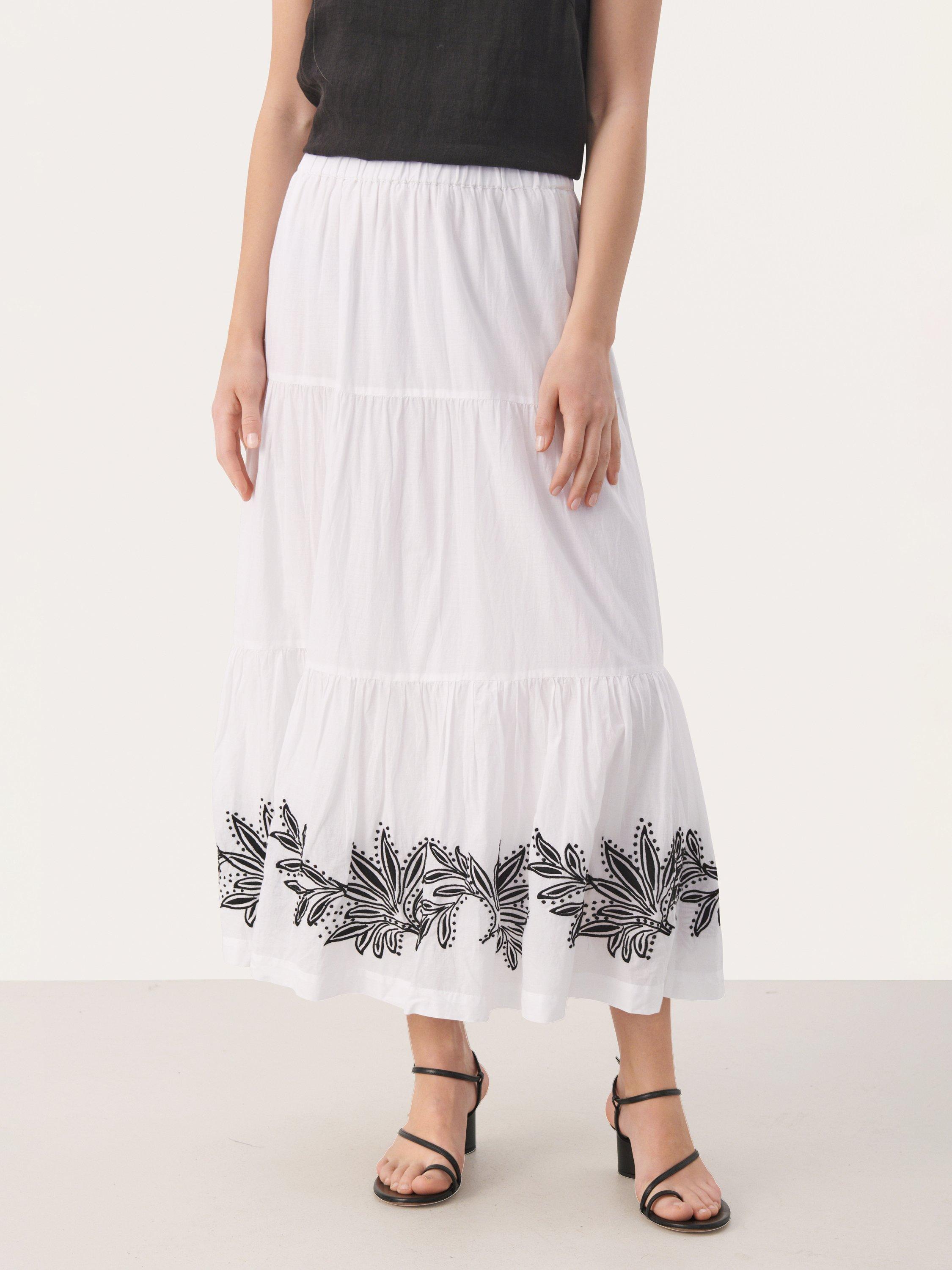 Product image 1 of 6, which shows Part Two Gyrithe Embroidered Border Skirt, White, 16