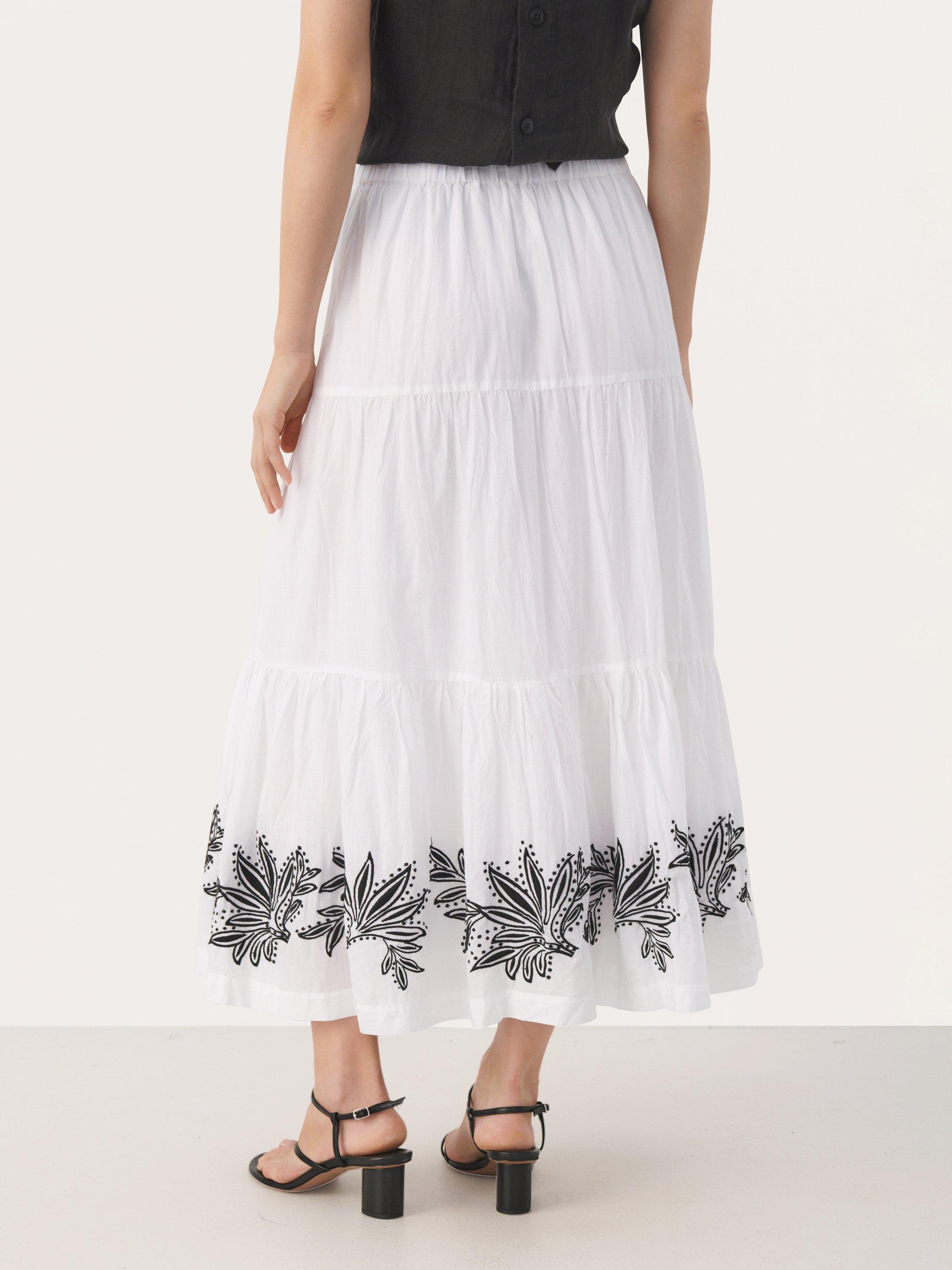 Product image 2 of 6, which shows Part Two Gyrithe Embroidered Border Skirt, White, 16