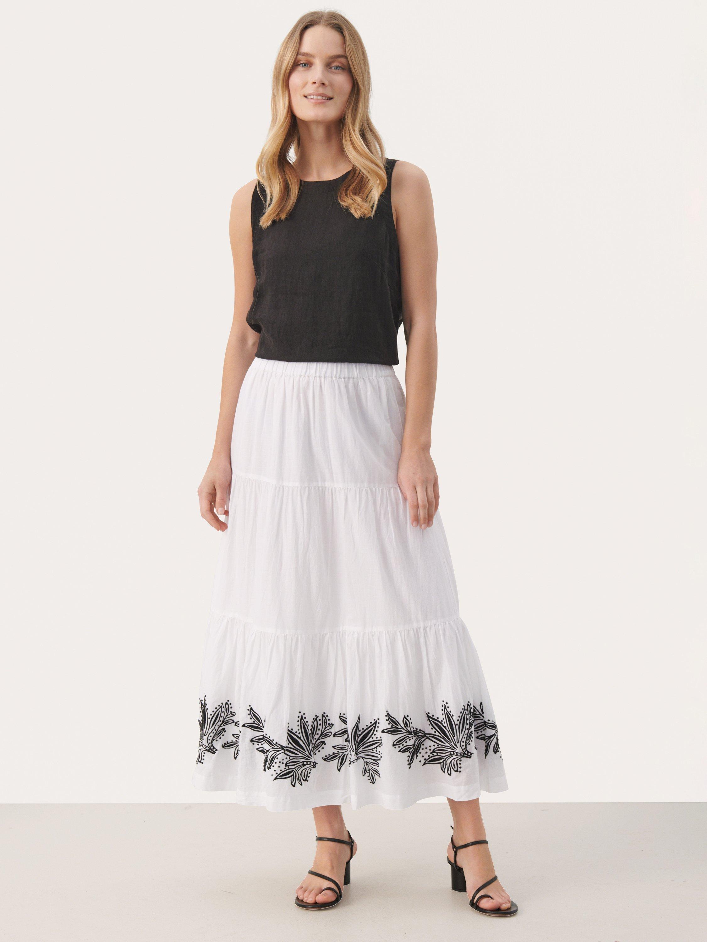 Product image 3 of 6, which shows Part Two Gyrithe Embroidered Border Skirt, White, 16