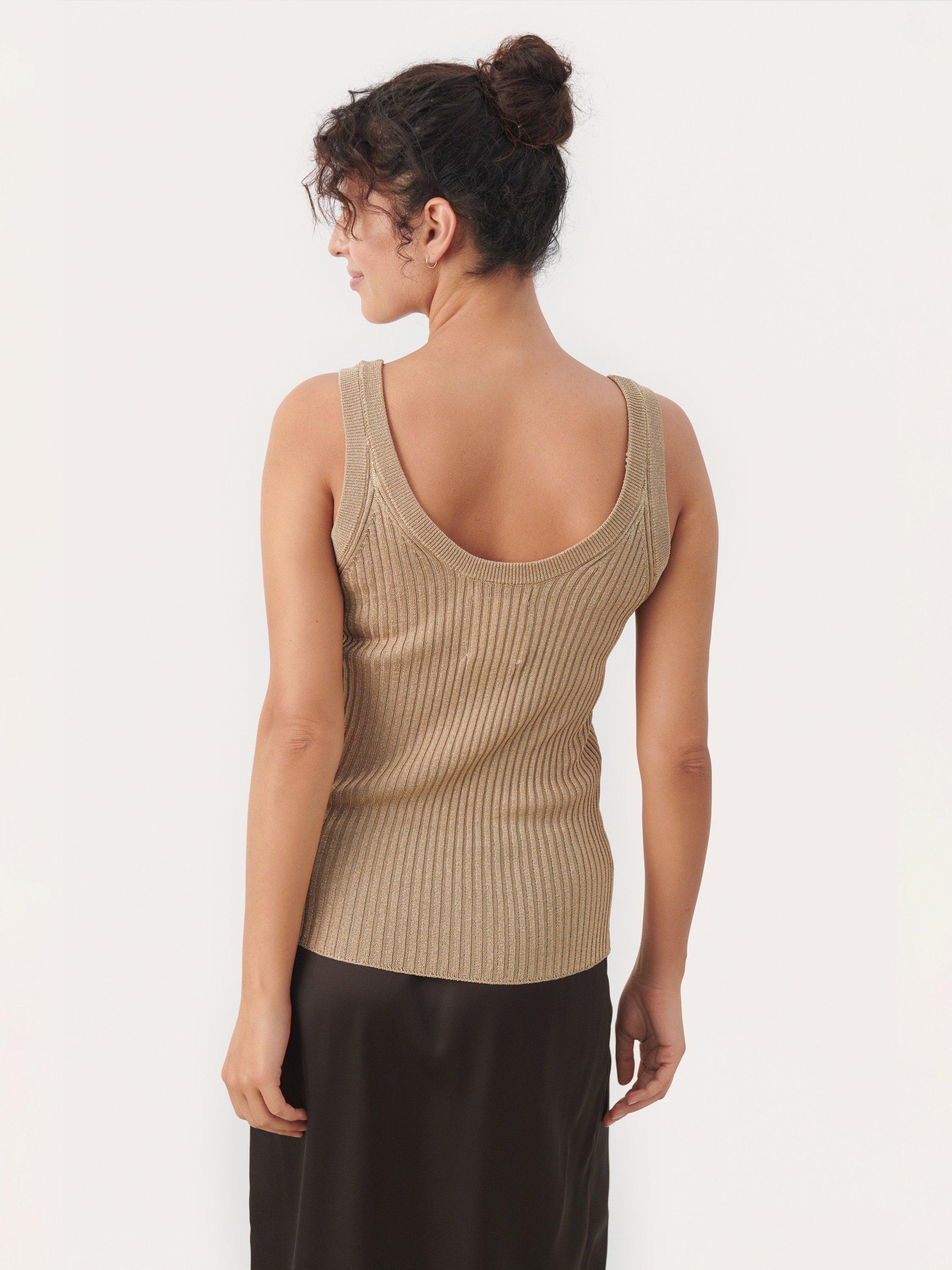 Product image 2 of 6, which shows Part Two Dariya Shimmer Knitted Vest Top, Gold, S