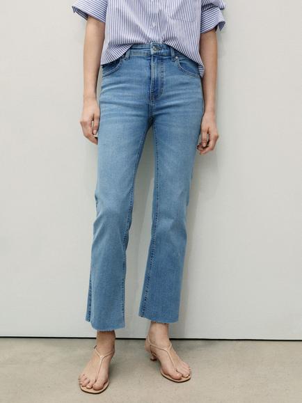 Mango Sienna Flare Crop Jeans, Pale Blue