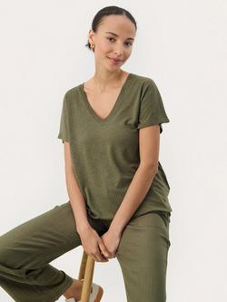 Part Two Axelines Linen Blend V-Neck T-Shirt, Green, Green