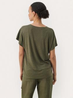 Part Two Axelines Linen Blend V-Neck T-Shirt, Green - view 2, Green