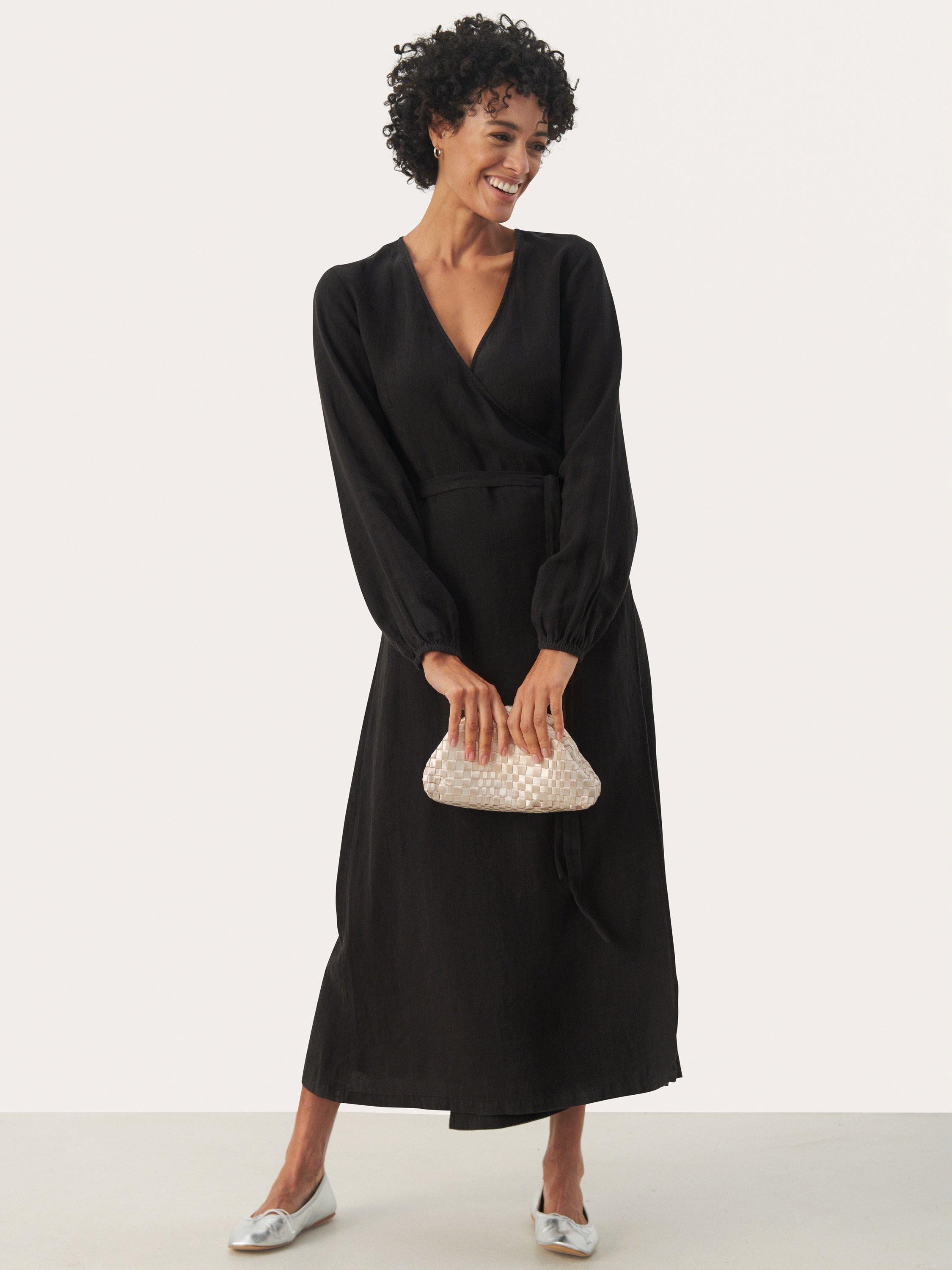 Product image 1 of 6, which shows Part Two Elinora Pure Linen Wrap Dress, Black, 8