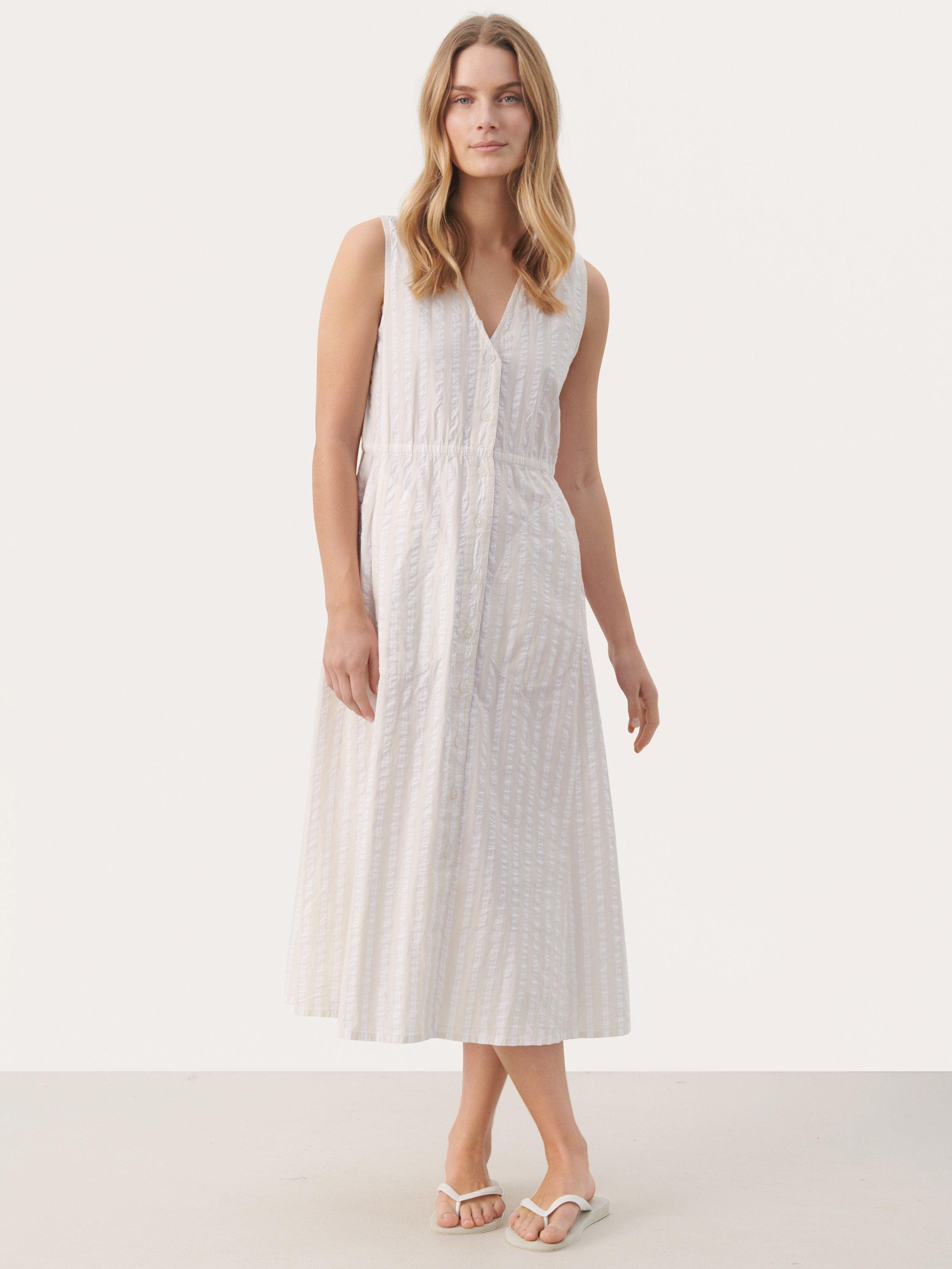 Product image 1 of 5, which shows Part Two Gullfrid Stripe Pure Organic Cotton Dress, Bright White, 10