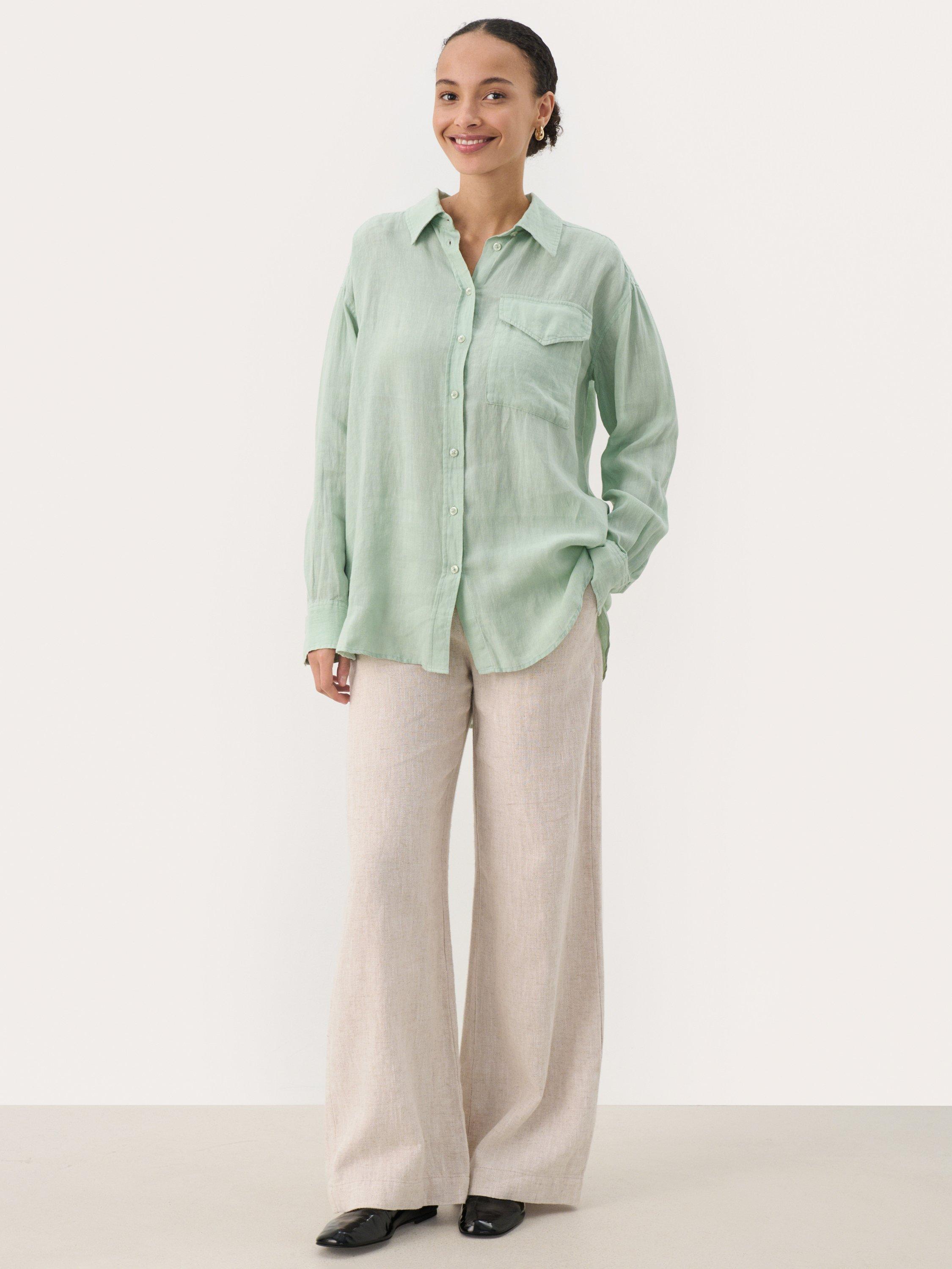 Product image 3 of 6, which shows Part Two Nuvin Linen Shirt, Cameo Green, 8