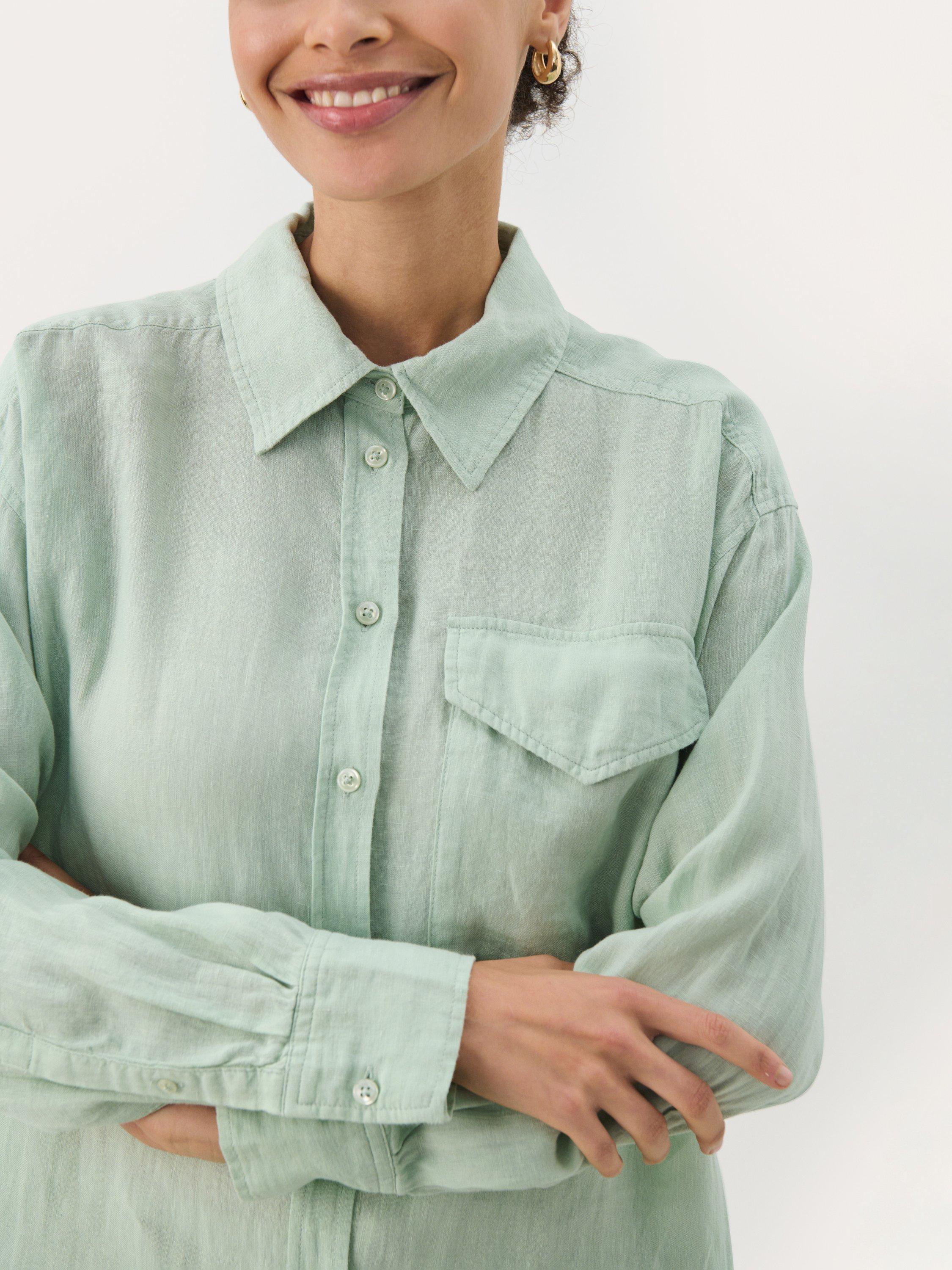 Product image 4 of 6, which shows Part Two Nuvin Linen Shirt, Cameo Green, 8