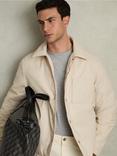Reiss Hyde Faux Leather Shacket, Stone