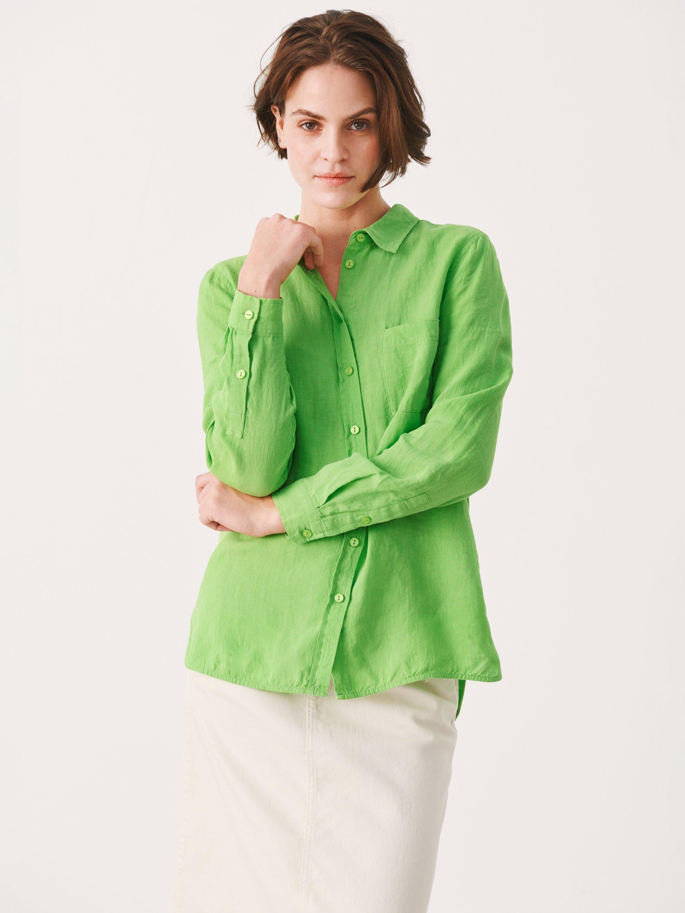 Product image 1 of 6, which shows Part Two Kivas Long Sleeve Pure Linen Shirt, Grass Green, 8