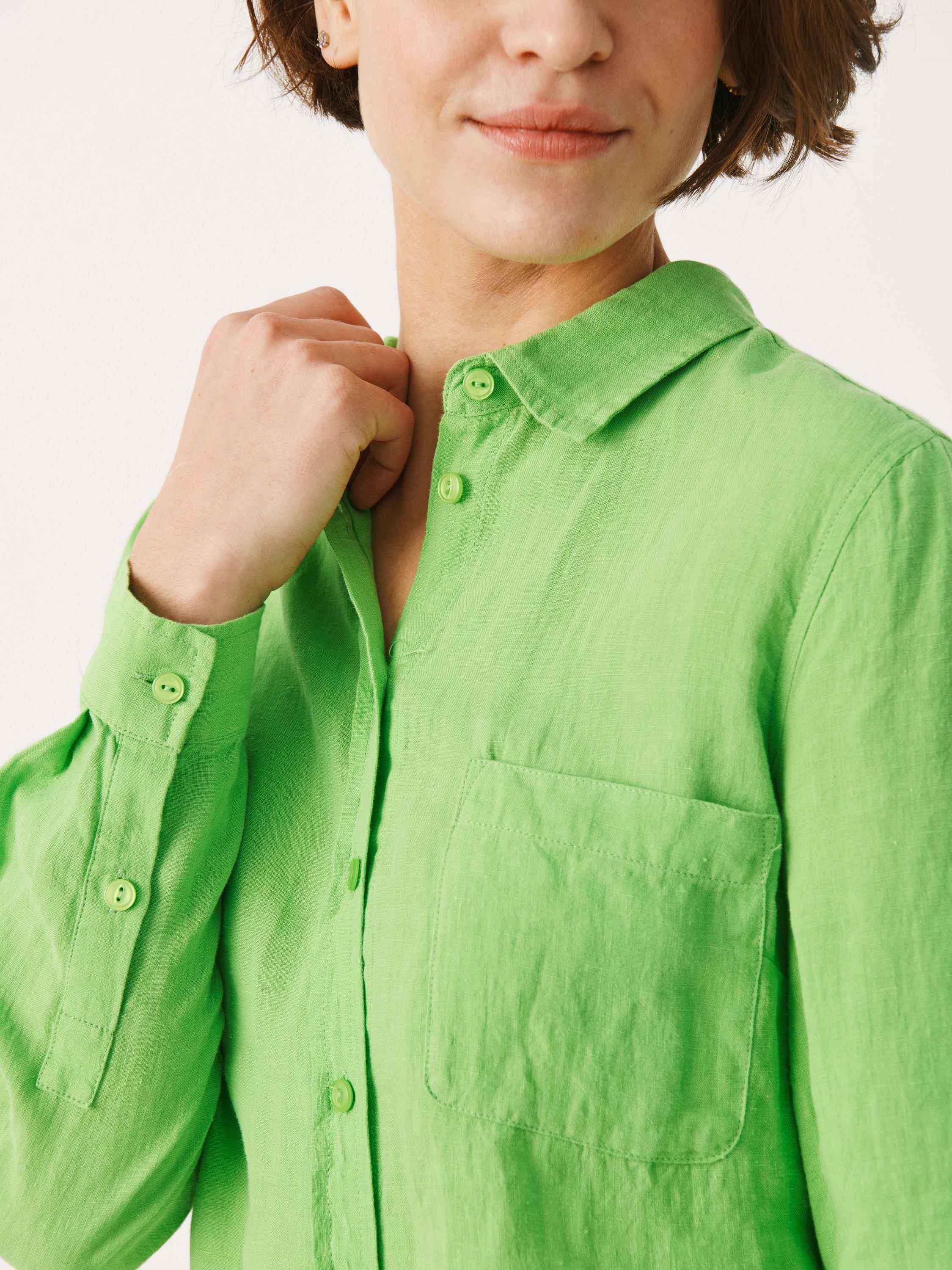 Product image 4 of 6, which shows Part Two Kivas Long Sleeve Pure Linen Shirt, Grass Green, 8