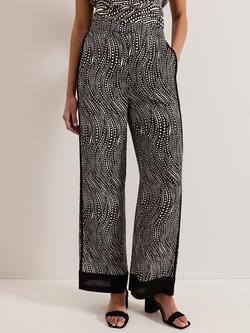 Phase Eight Mariana Chain Print Linen Rich Trousers, Black/White, Black/White